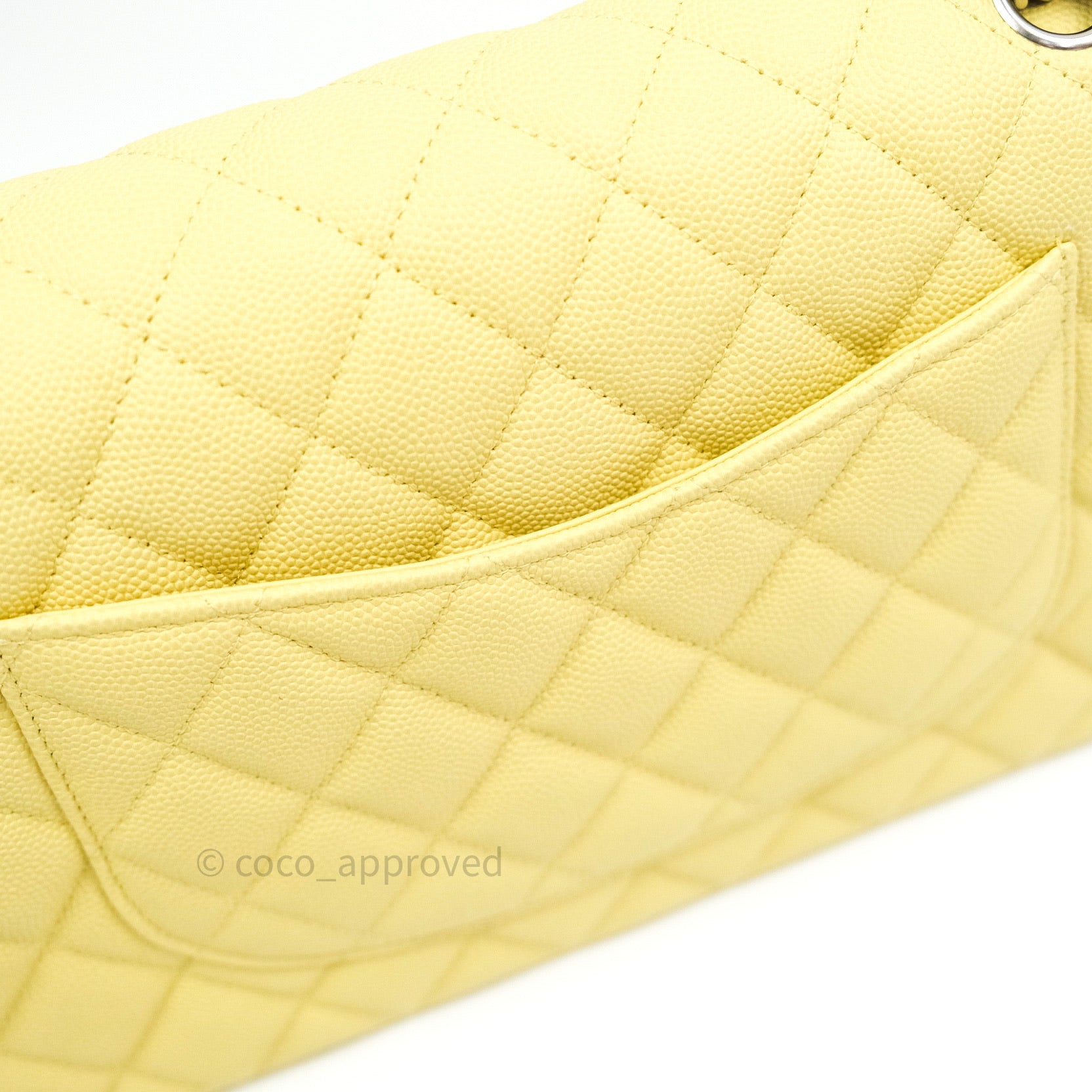 Chanel Light Yellow Quilted Caviar Medium Classic Double Flap Bag