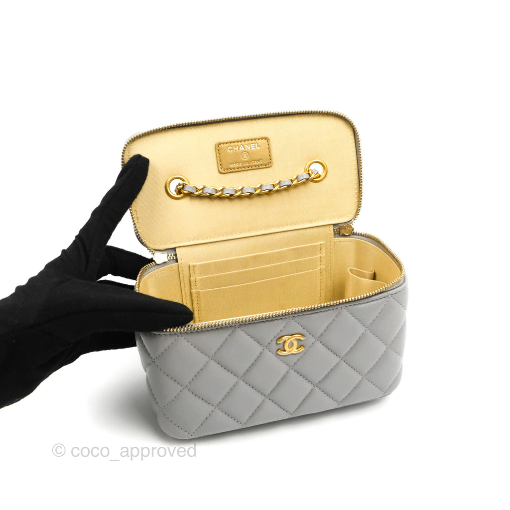 Chanel Pearl Crush Vanity With Chain Grey Lambskin Aged Gold Hardware