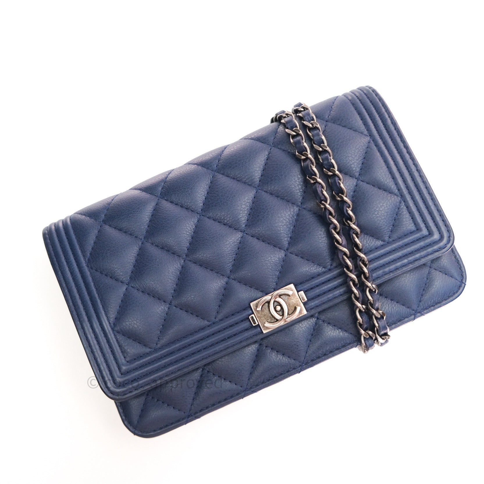Chanel Silver Quilted Leather Chain Around Boy WOC Clutch Bag W/ Removable  Strap - Yoogi's Closet