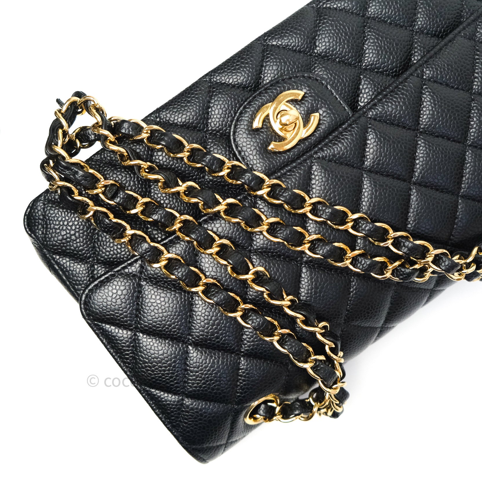 Chanel Classic M/L Medium Double Flap Black Caviar 24K Gold Hardware – Coco  Approved Studio