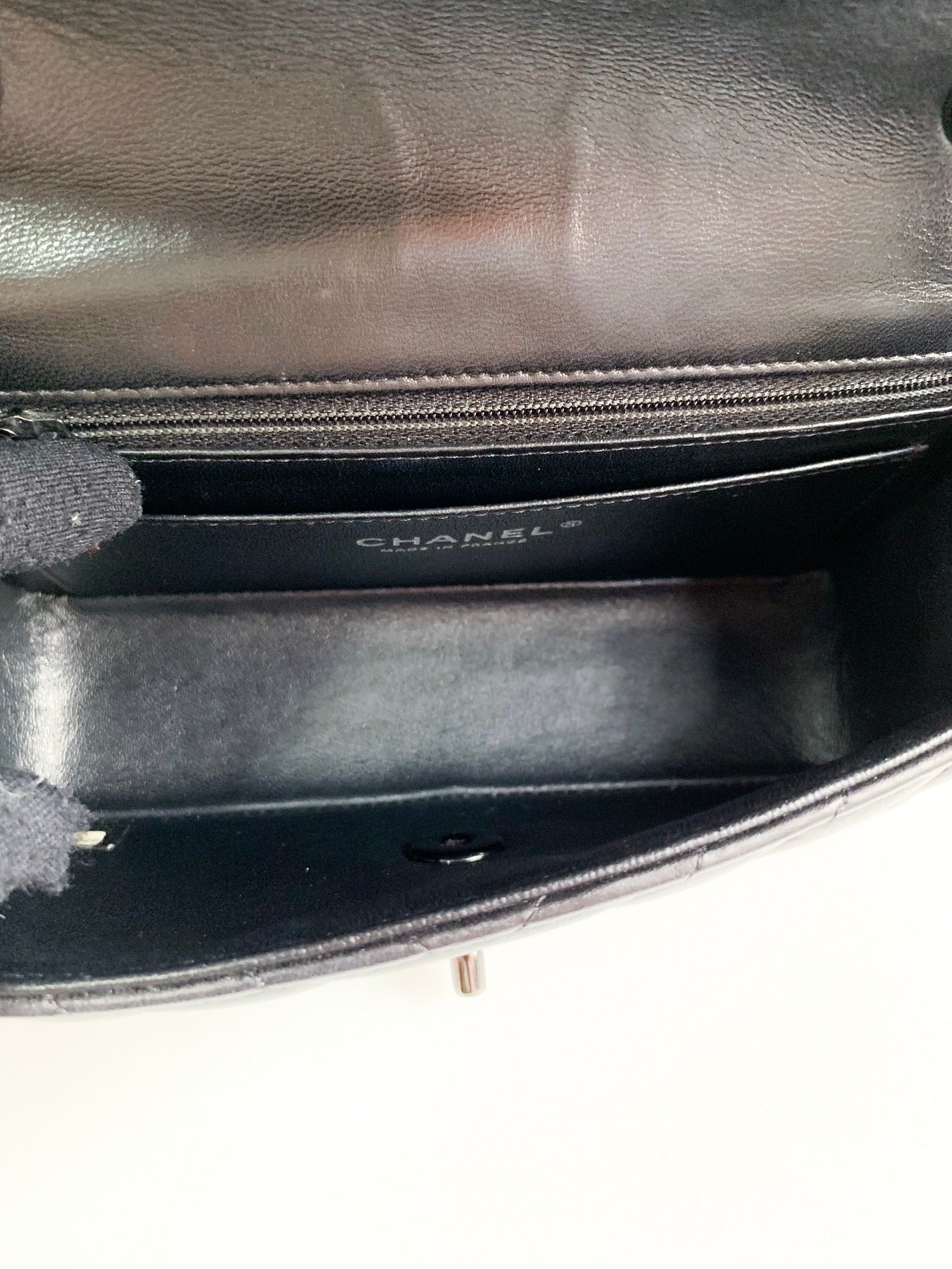 Chanel Chevron Quilted Rectangular Mini Flap Bag In Black Lambskin