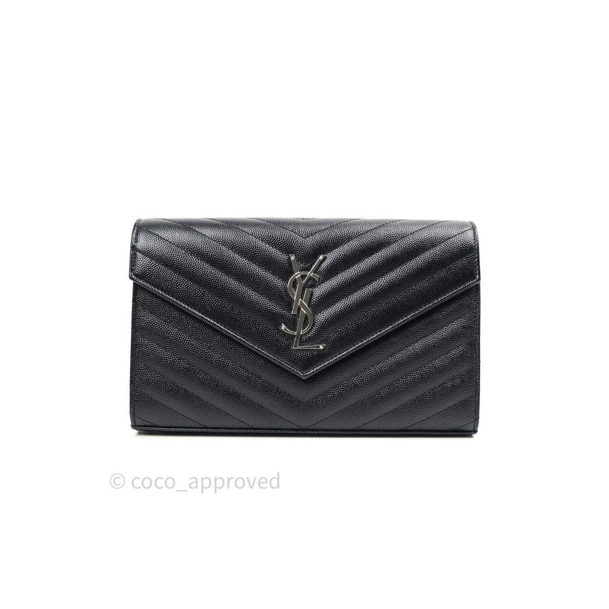 Saint Laurent Wallet on Chain Large in Black Grained Leather and Gold –  Coco Approved Studio