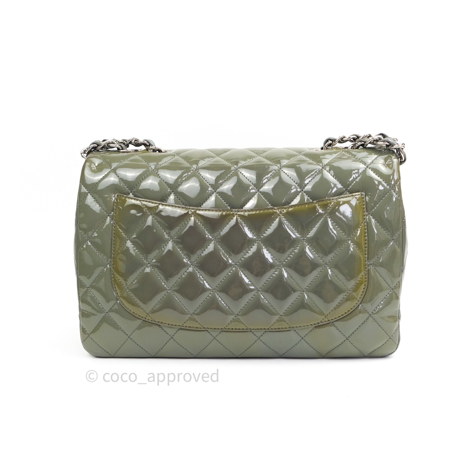 Chanel Jumbo Single Flap Light Green Patent Leather Silver Hardware⁣⁣ –  Coco Approved Studio