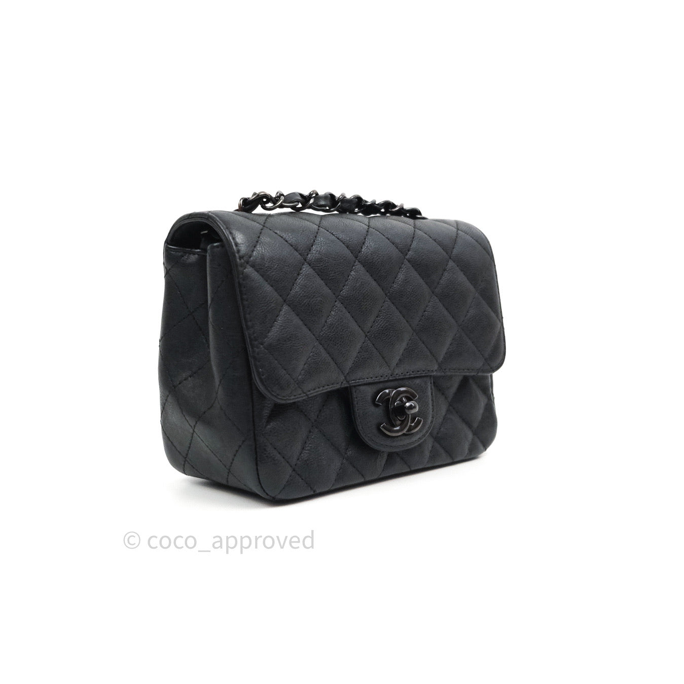 Chanel Quilted Mini Square Flap So Black Crumpled Calfskin – Coco