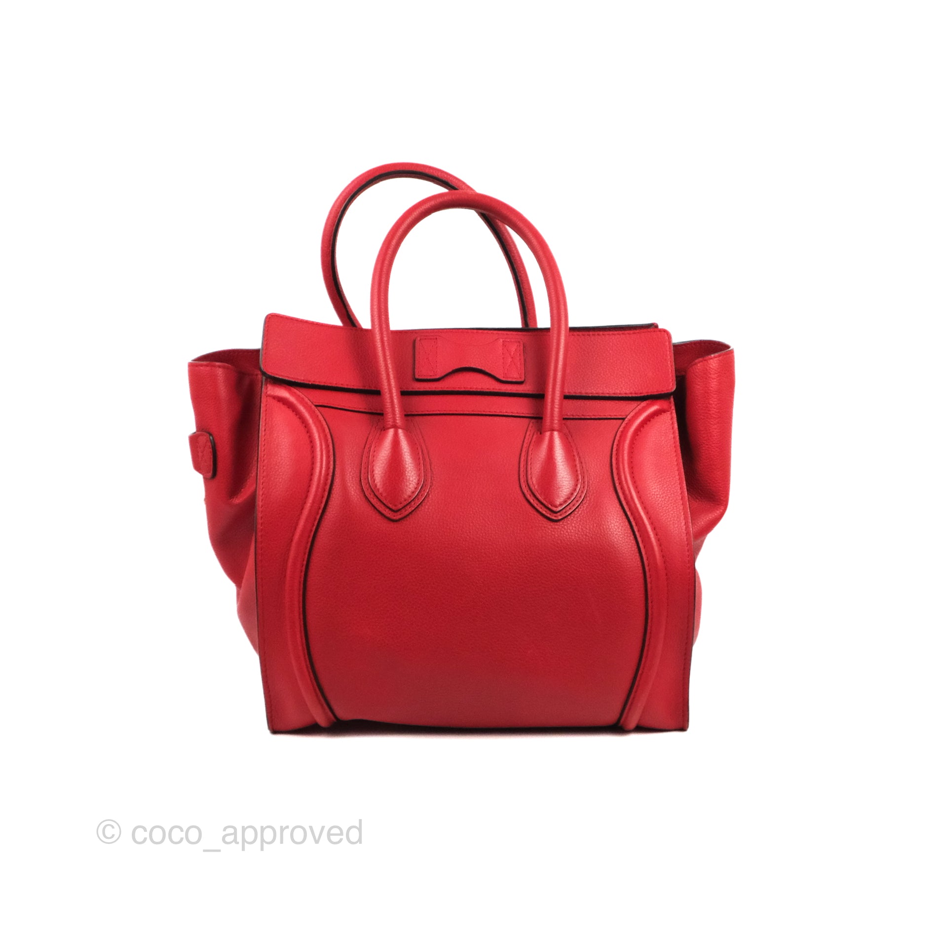 Celine Red Pebbled Leather Nano Luggage Tote Bag