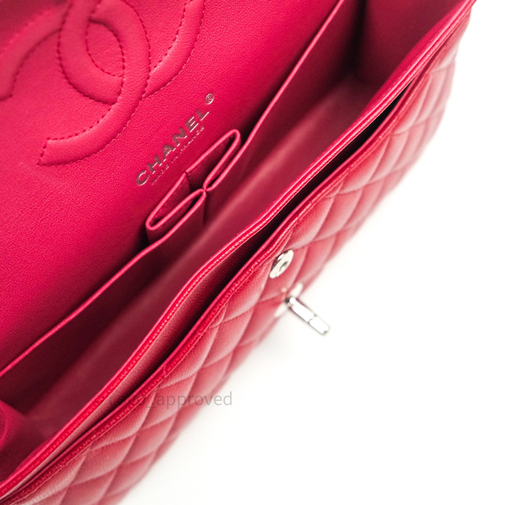 Chanel Classic M/L Medium Double Flap Bag Red Caviar Silver