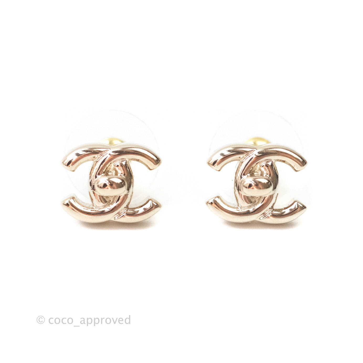 Chanel CC Logo Love Lock Turnlock Stud Earrings Gold color 22, NEW