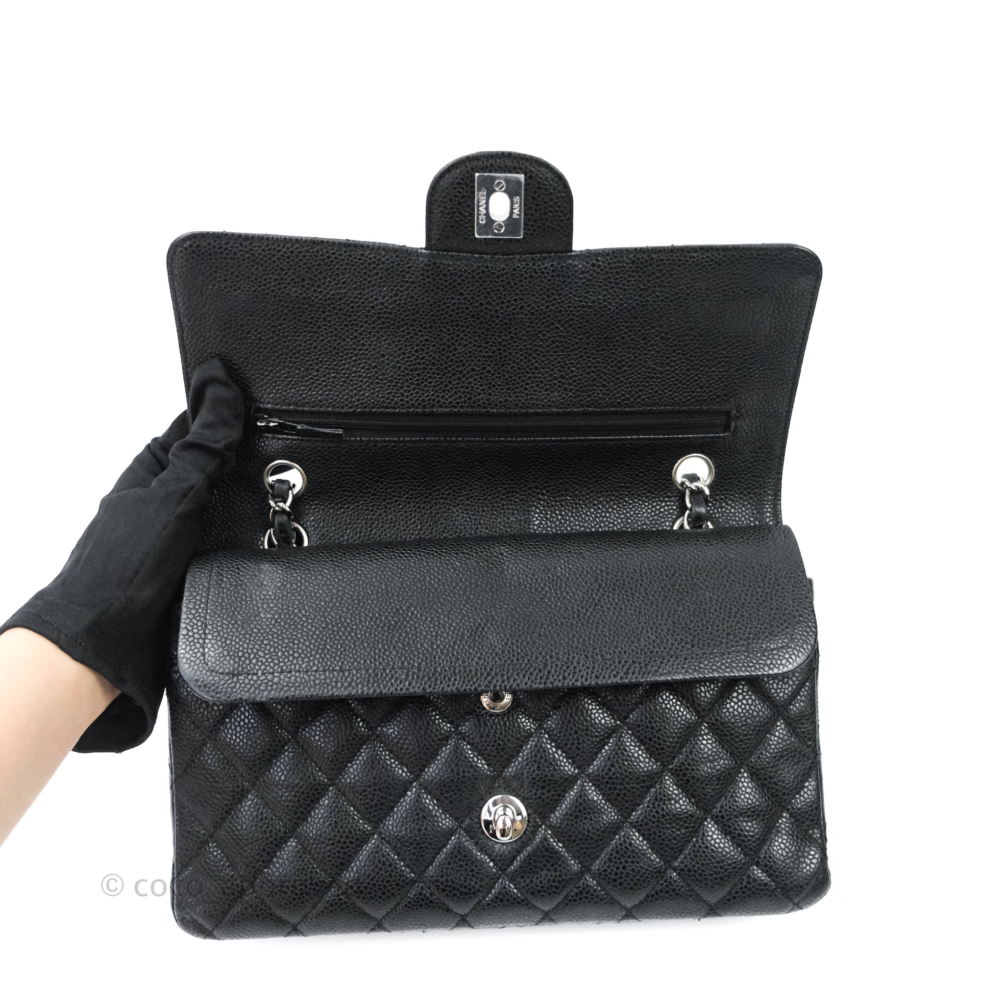 CHANEL Caviar Quilted Medium Double Flap Black 1289087