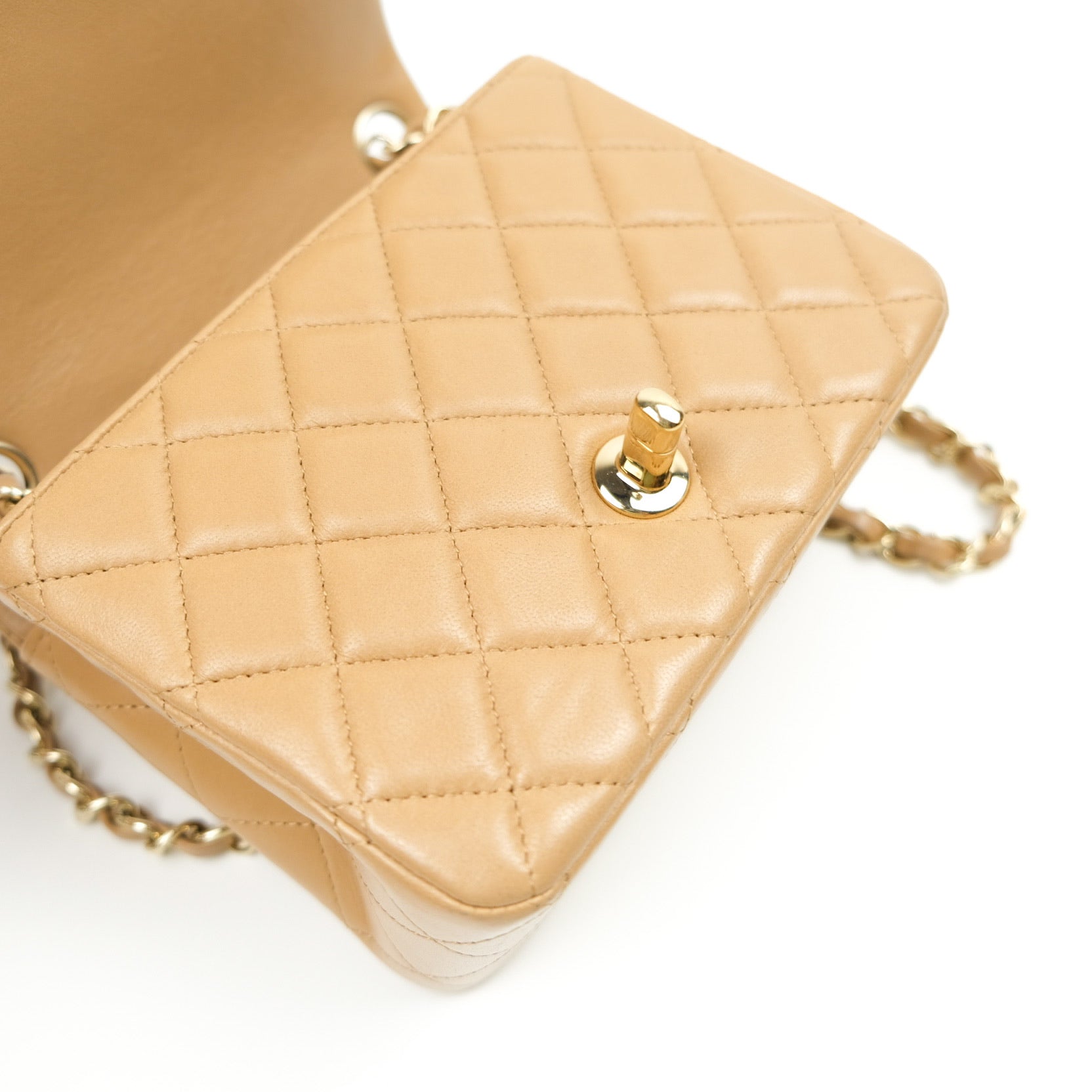 Beige Chanel Mini Classic Square Lambskin Single Flap Bag, RvceShops  Revival