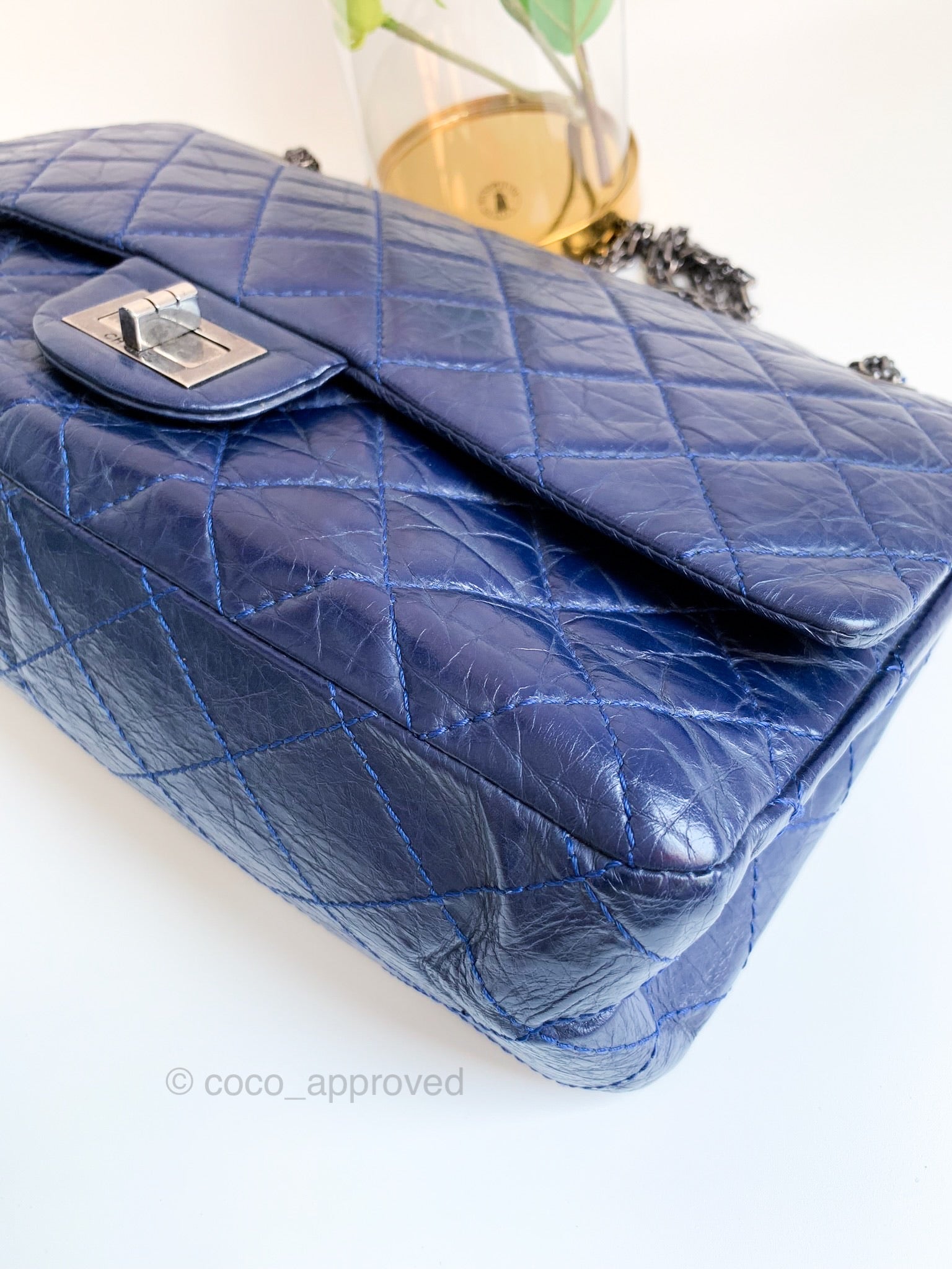 Chanel Blue Shiny Alligator 2.55 Reissue 226 Double Flap Ruthenium