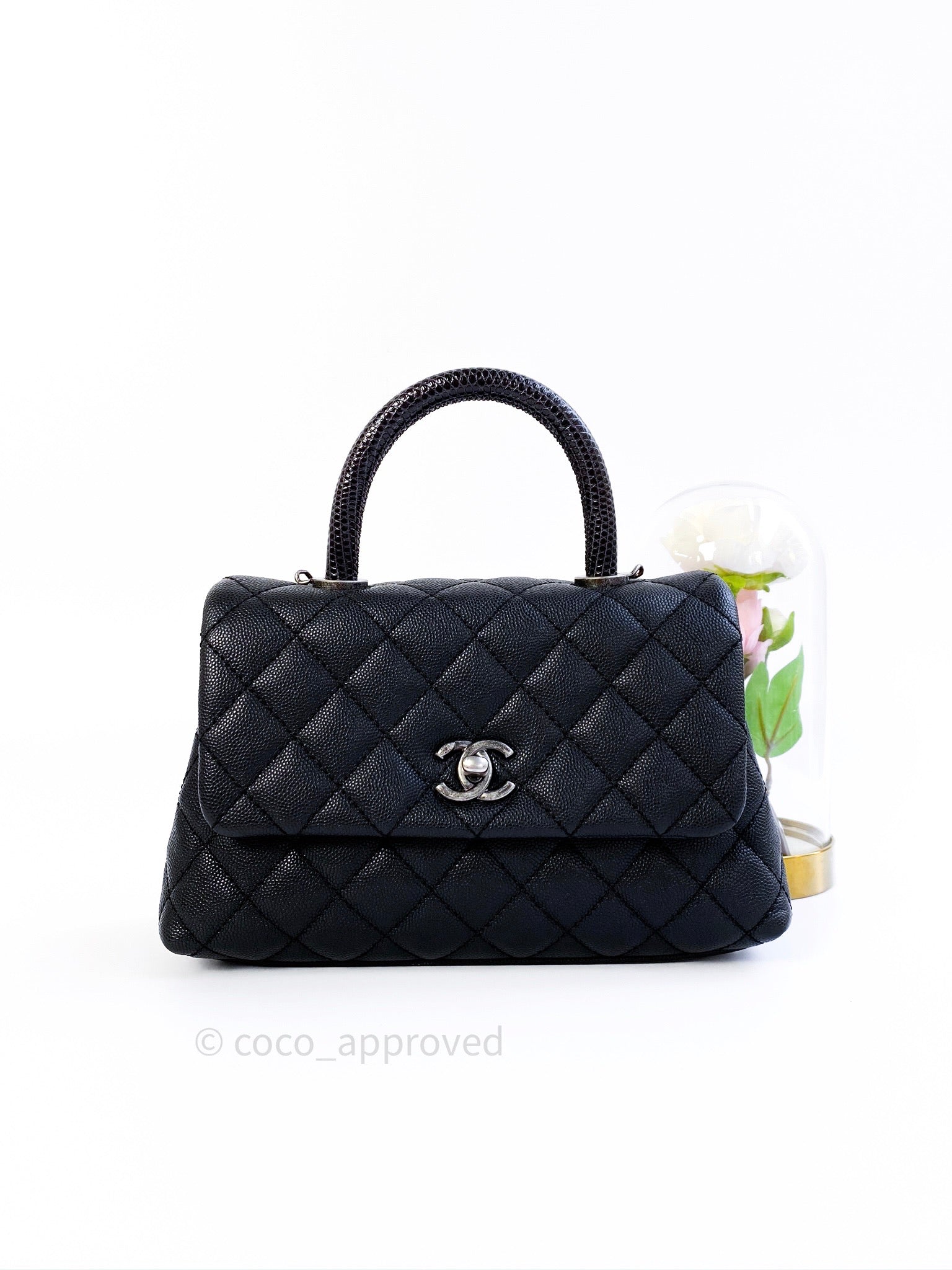 Chanel Coco Handle Quilted Mini Black Caviar Ruthenium Hardware Lizard – Coco  Approved Studio