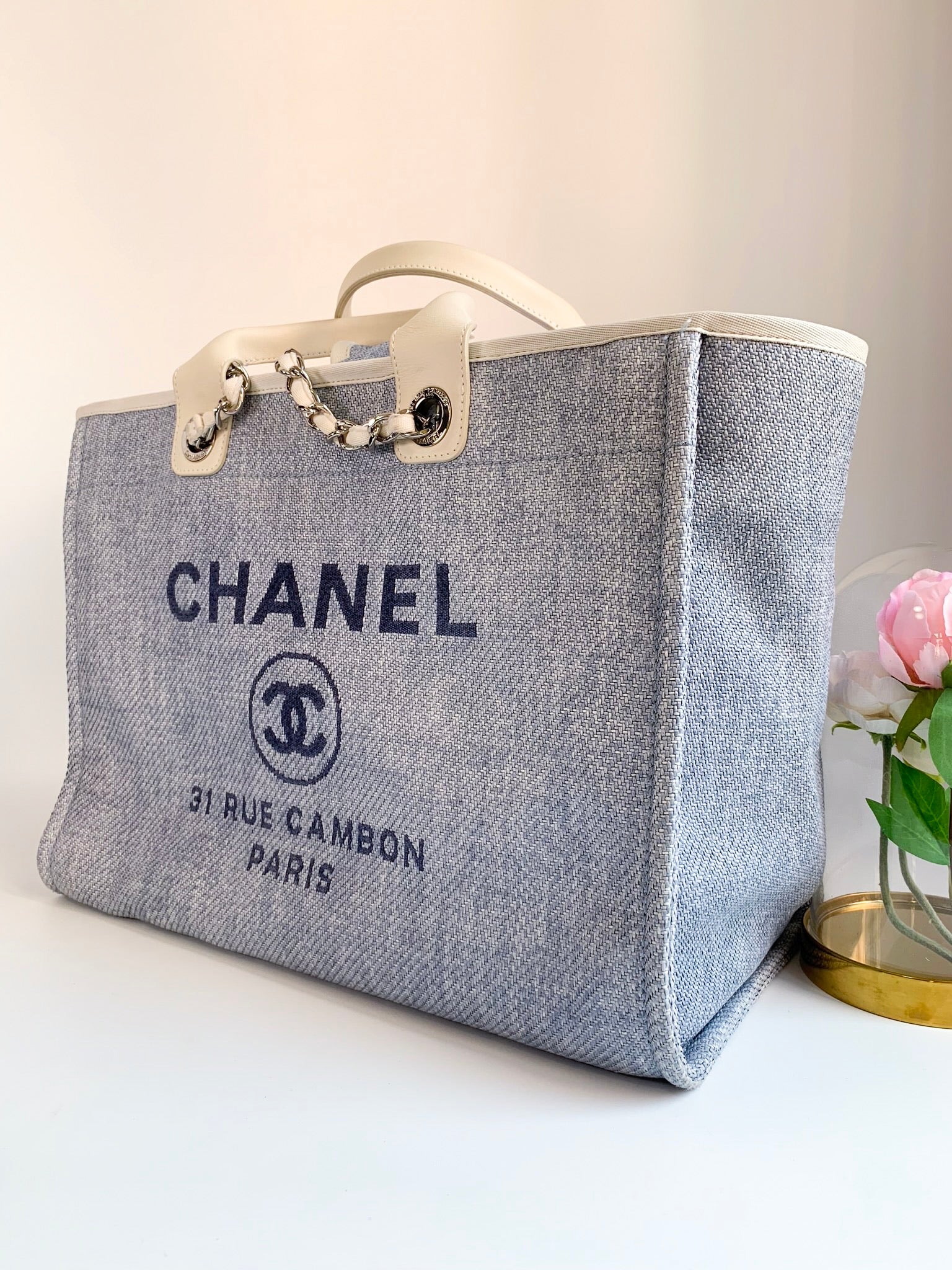 Chanel Deauville Canvas Drawstring Backpack