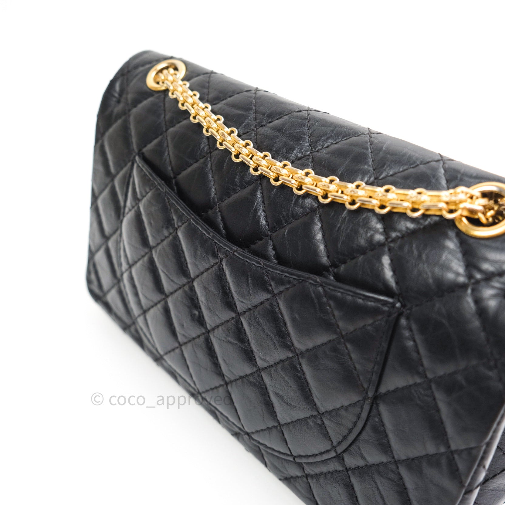 2.55 Long flap wallet - Aged calfskin & gold-tone metal, black