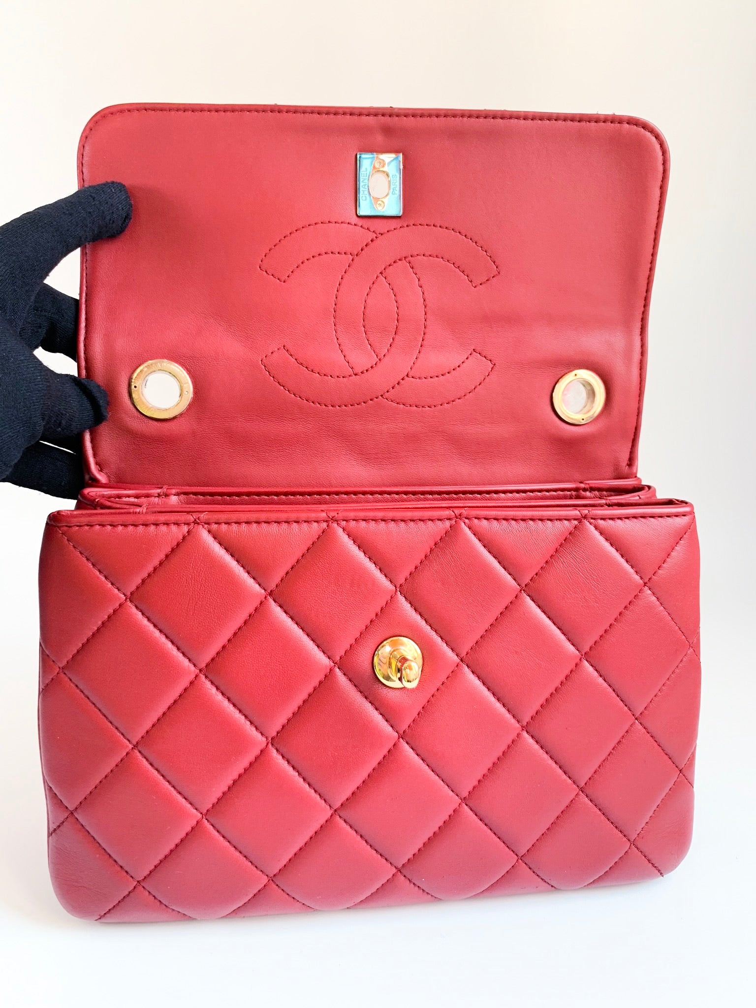 Chanel Lambskin Quilted Small Trendy CC Flap Bag Red Gold Hardware