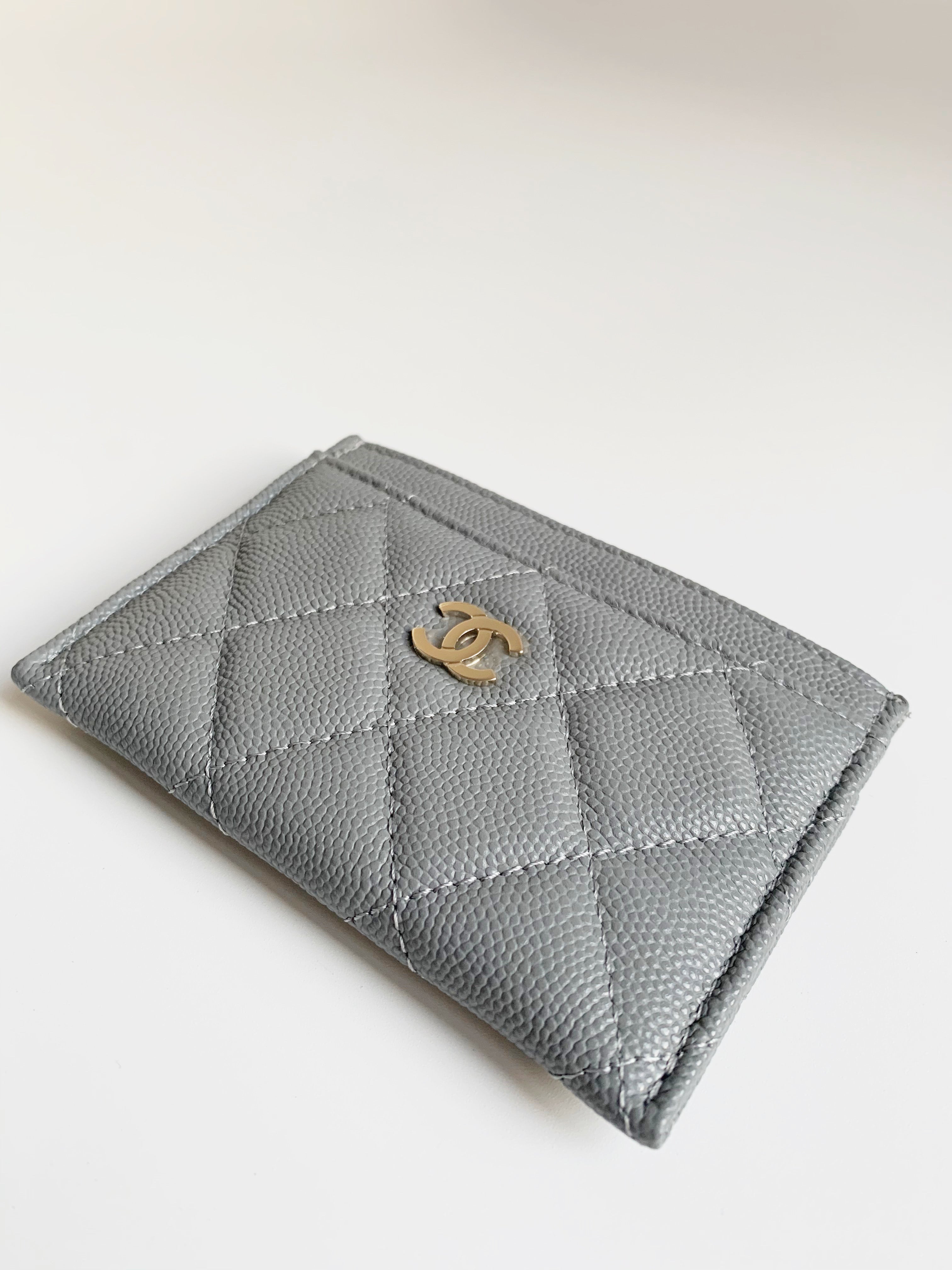 Chanel Caviar Quilted Card Holder Grey Light Gold Hardware – Coco Approved  Studio
