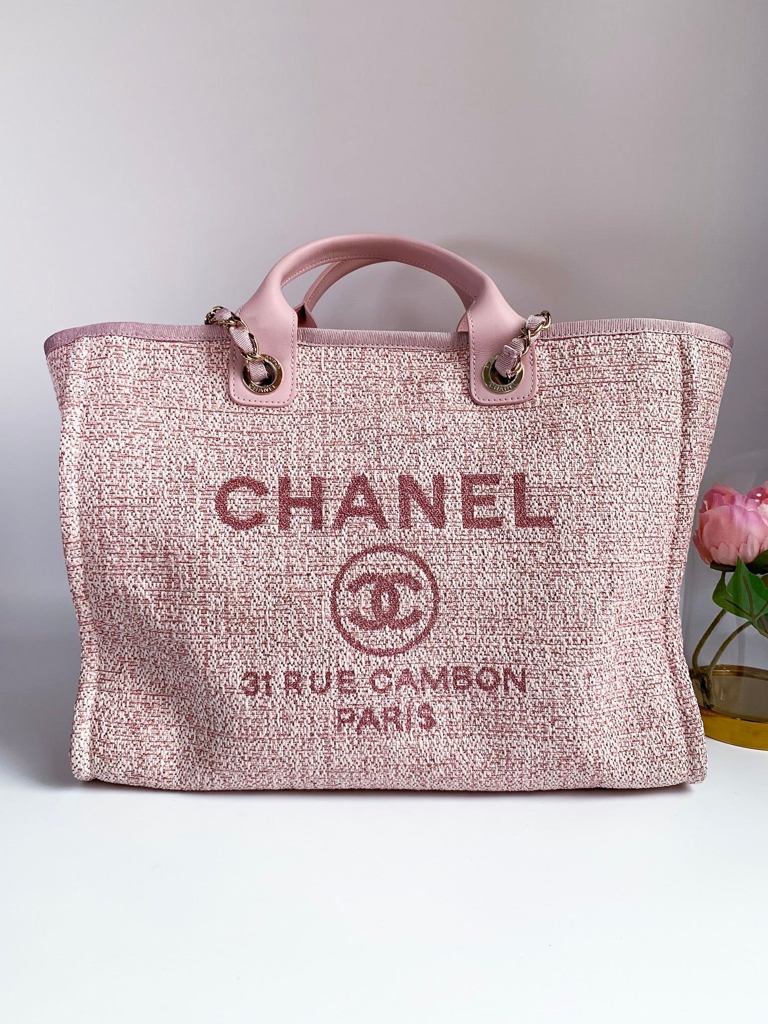 pink chanel deauville tote