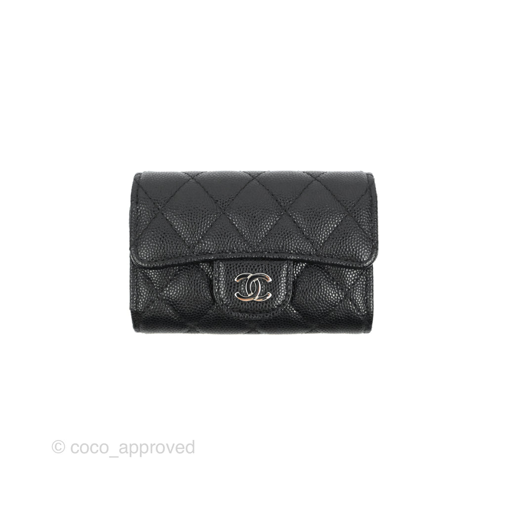 Chanel Quilted Classic 4 Key Holder Wallet Black Caviar Silver Hardware