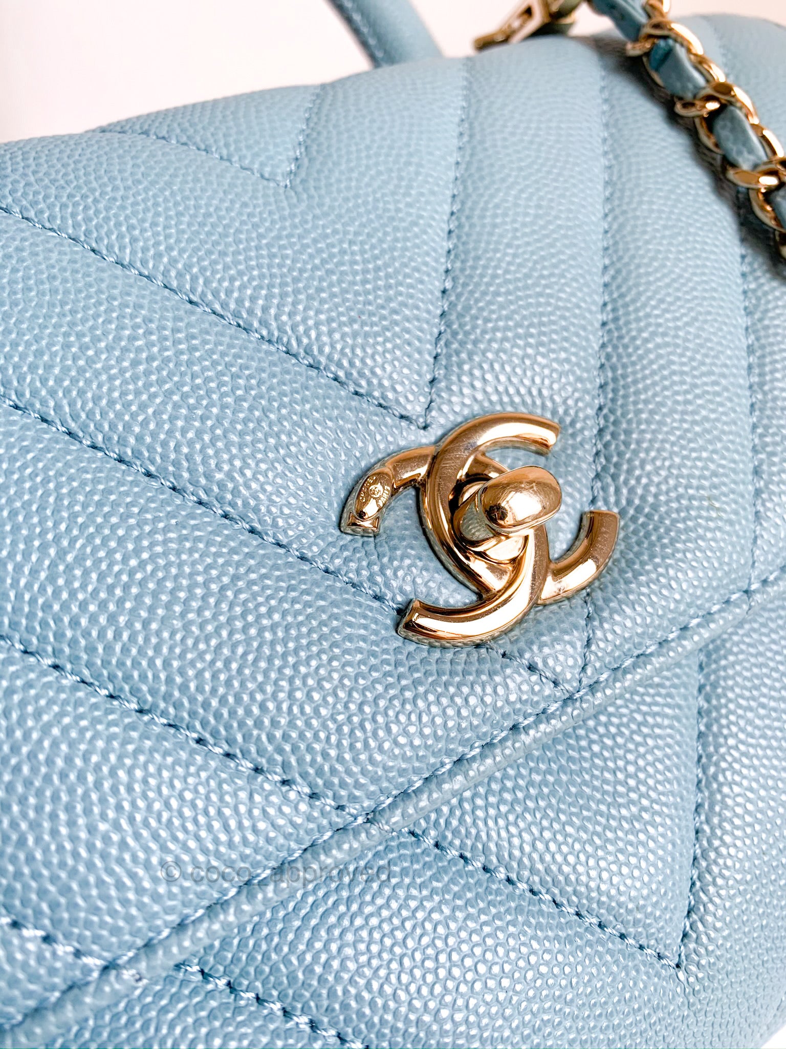 Chanel Coco Handle Mini Iridescent Misty Blue Caviar Chevron Light
