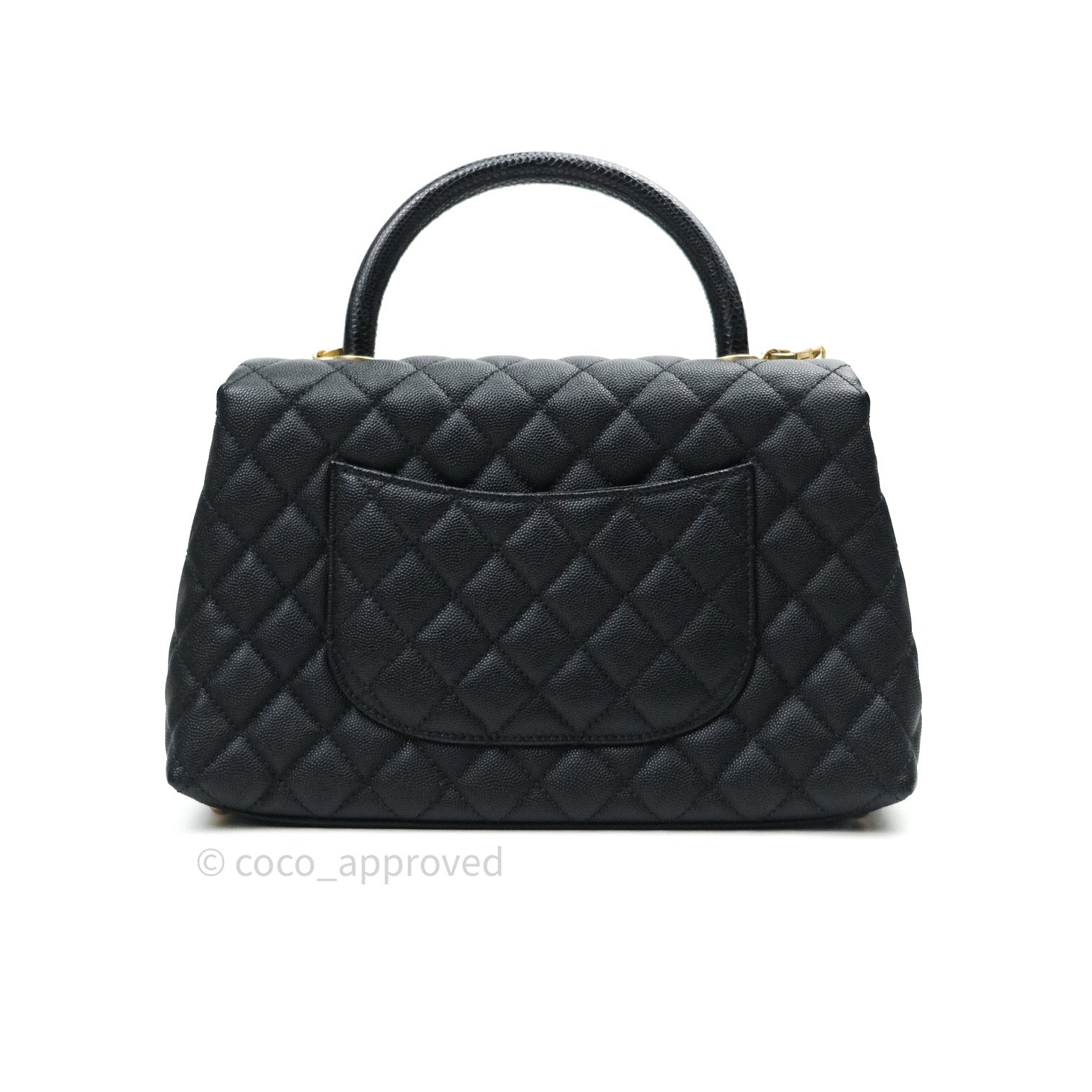 CHANEL Caviar Lizard Embossed Quilted Small Coco Handle Flap Black 1183277