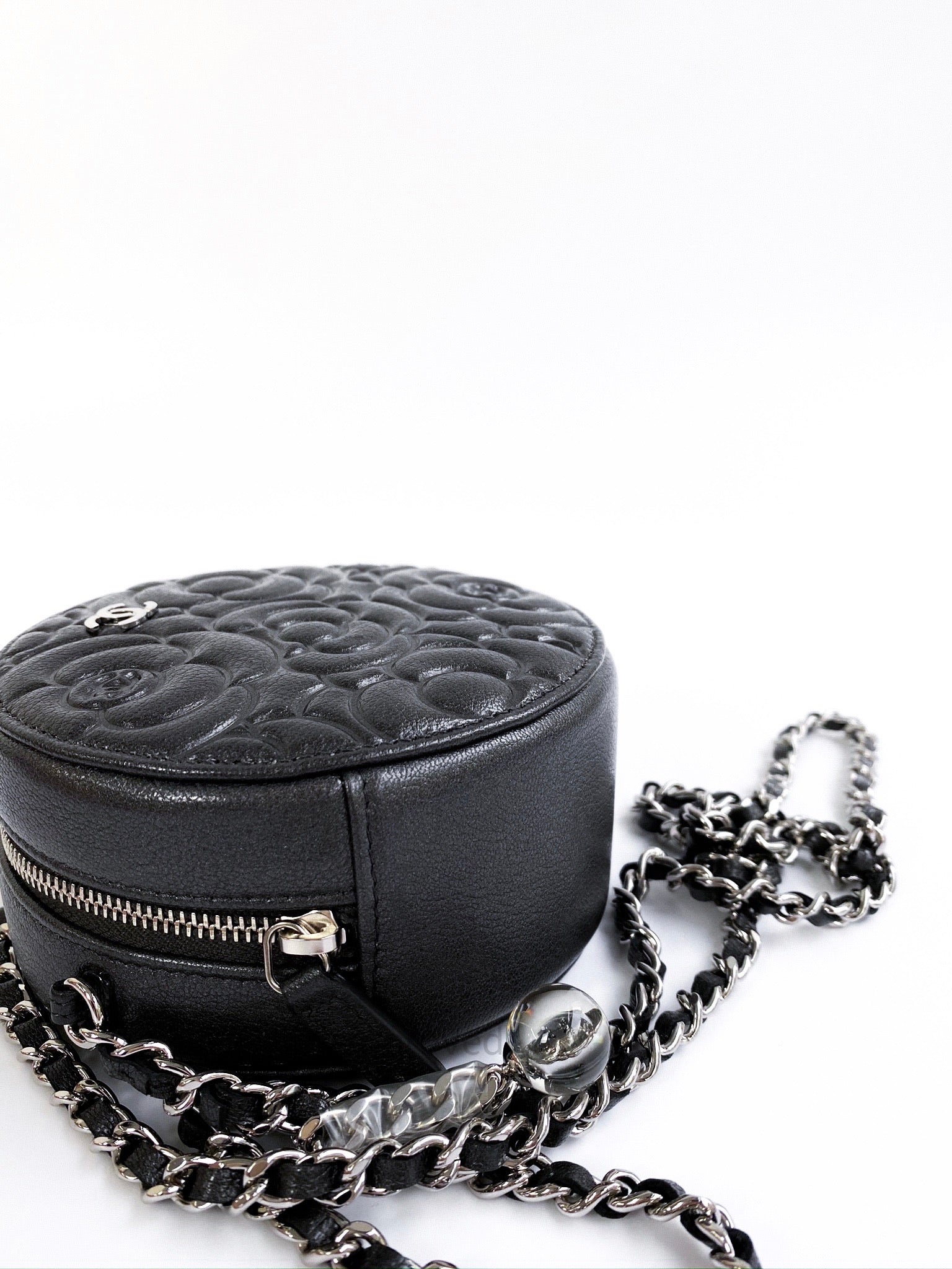 Chanel Camellia Quilted Round Mini Pouch