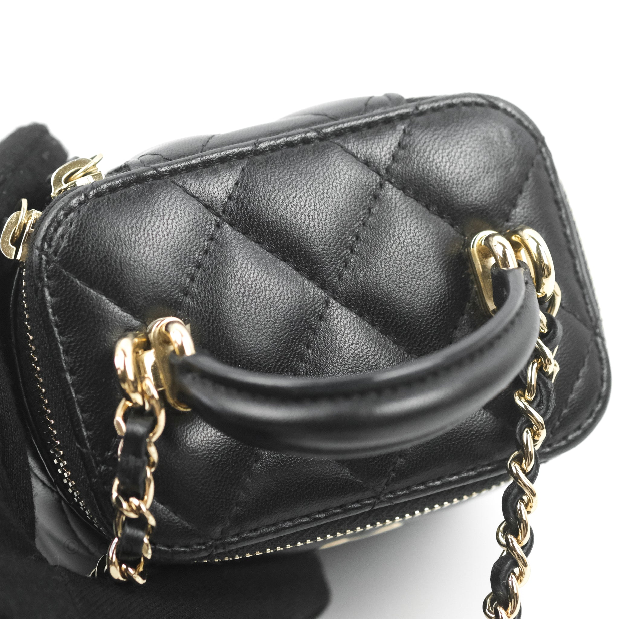 CHANEL Lambskin Quilted Small Top Handle Vanity Case With Chain Black  974345