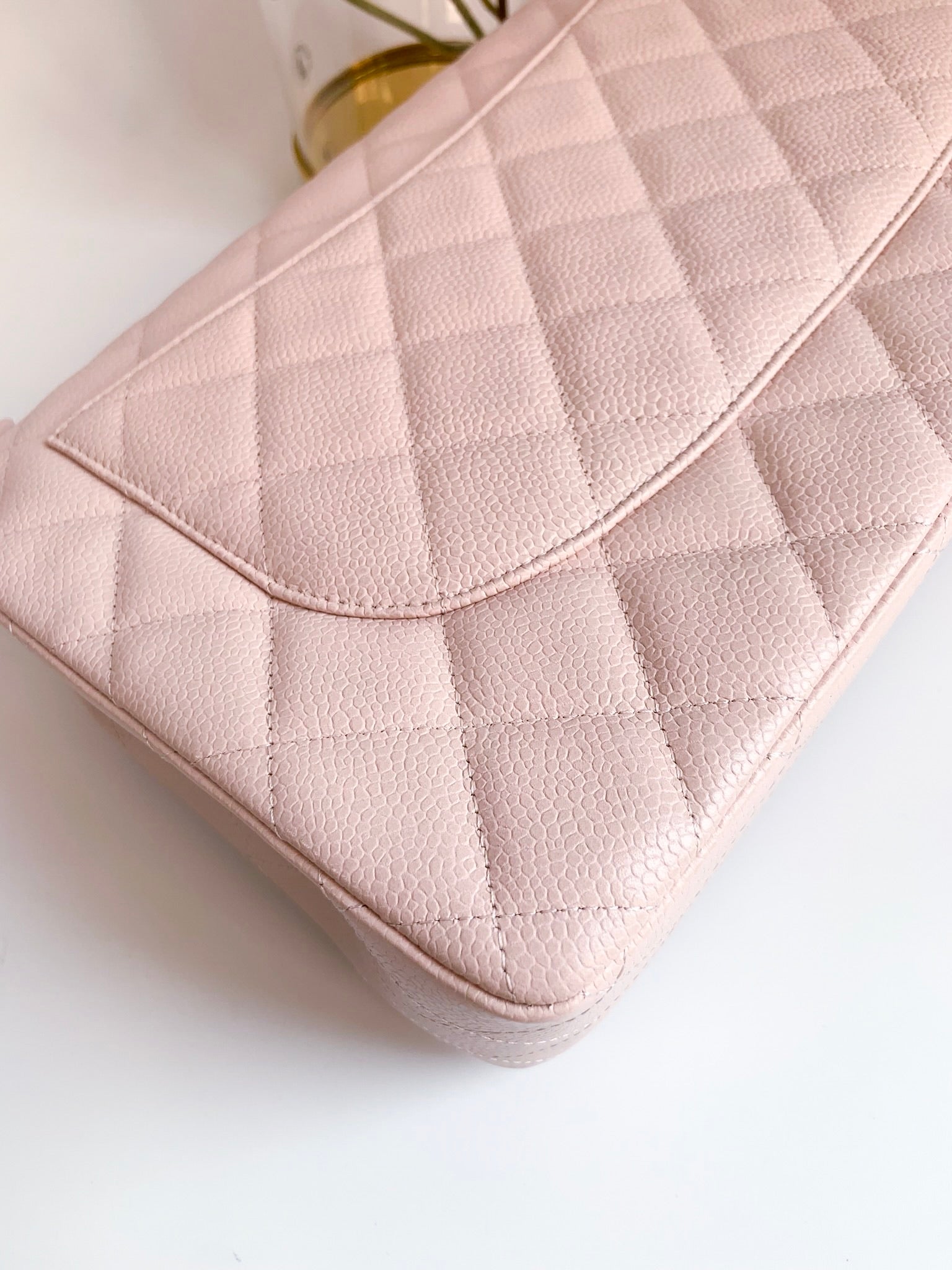 Chanel 14C Sakura Pink Caviar Double Flap Quilted Jumbo SHW