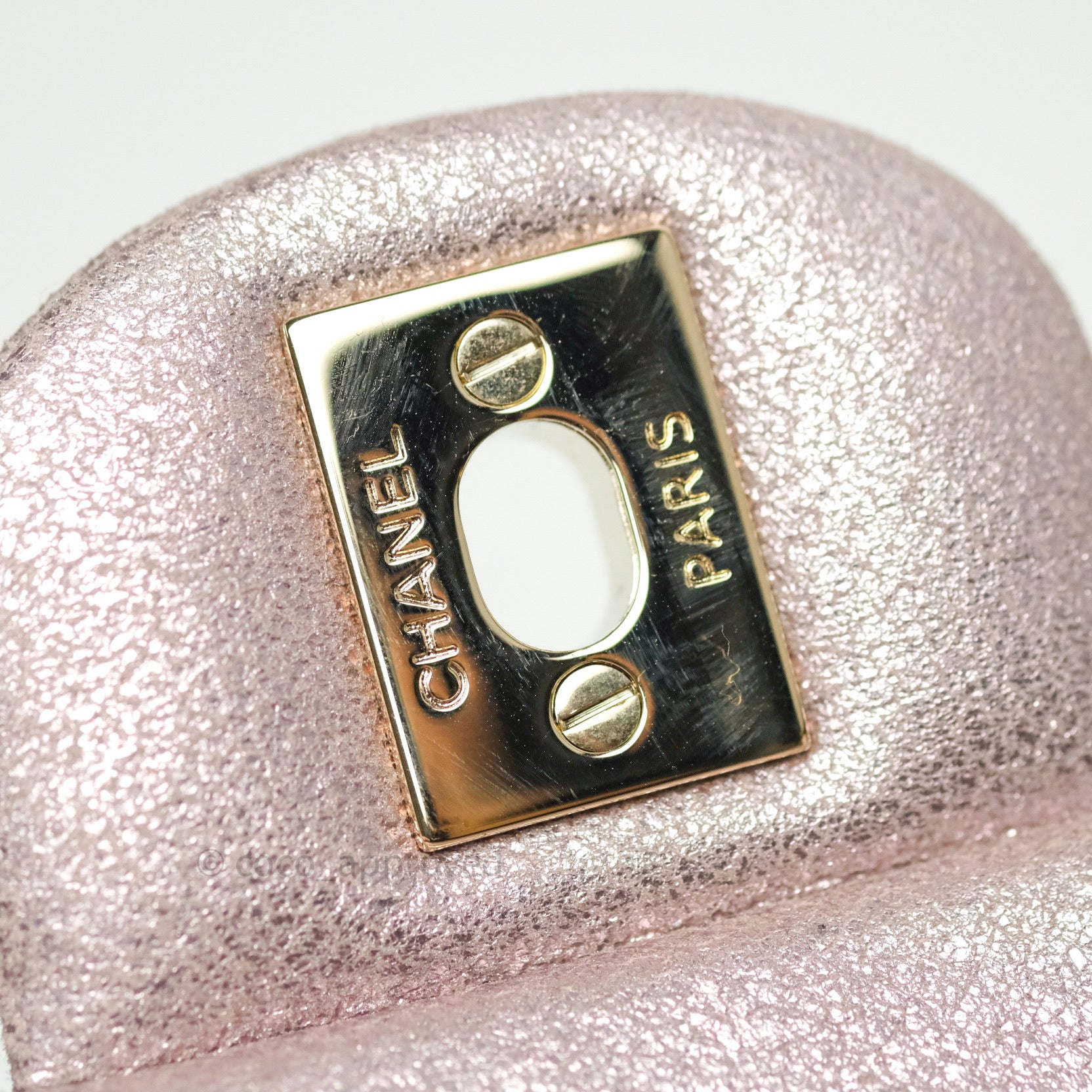 Chanel Metallic Rose Gold Goatskin Quilted Mini Rectangular Flap