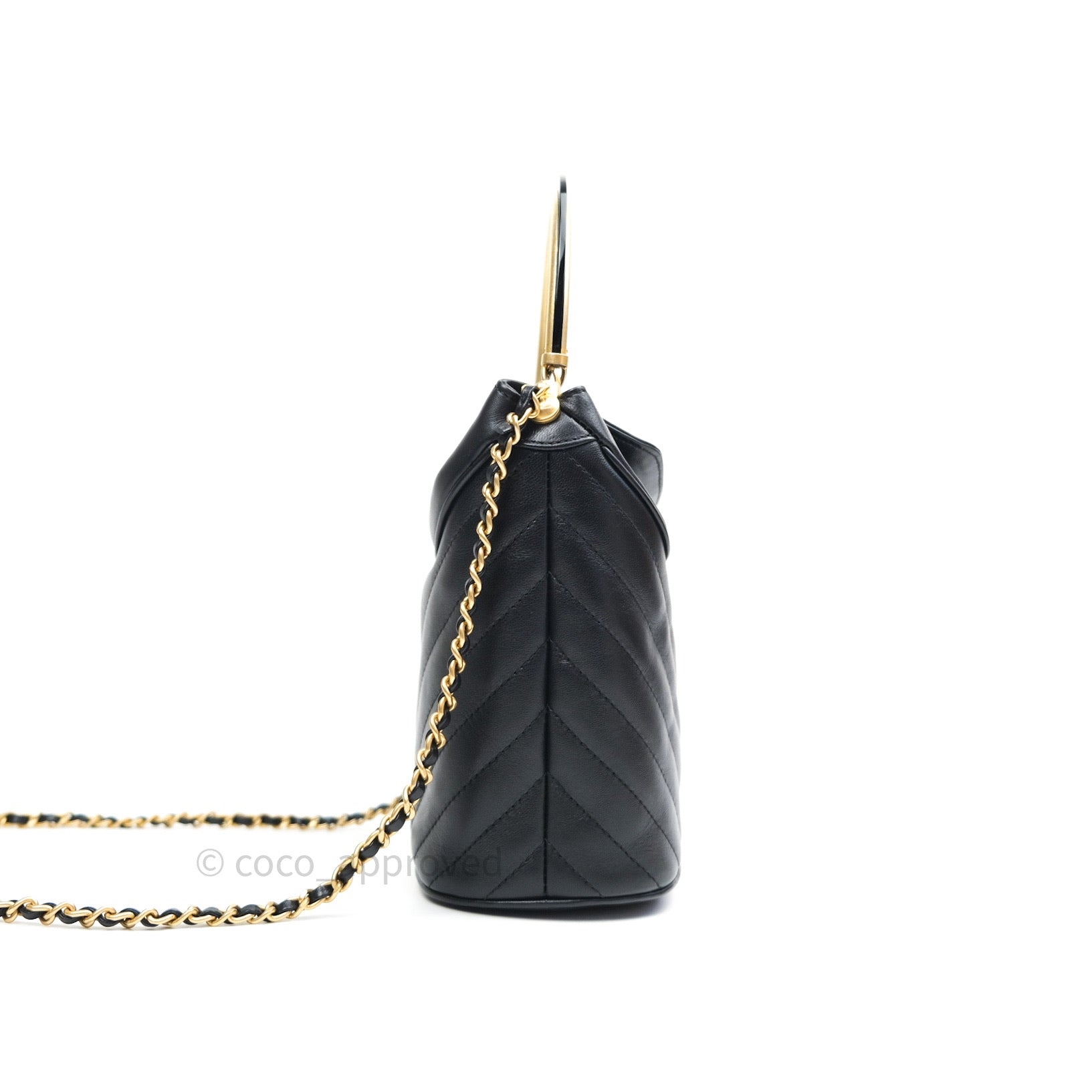 Chanel Chic Bucket Bag Black Lambskin Chevron Quilted With Handle