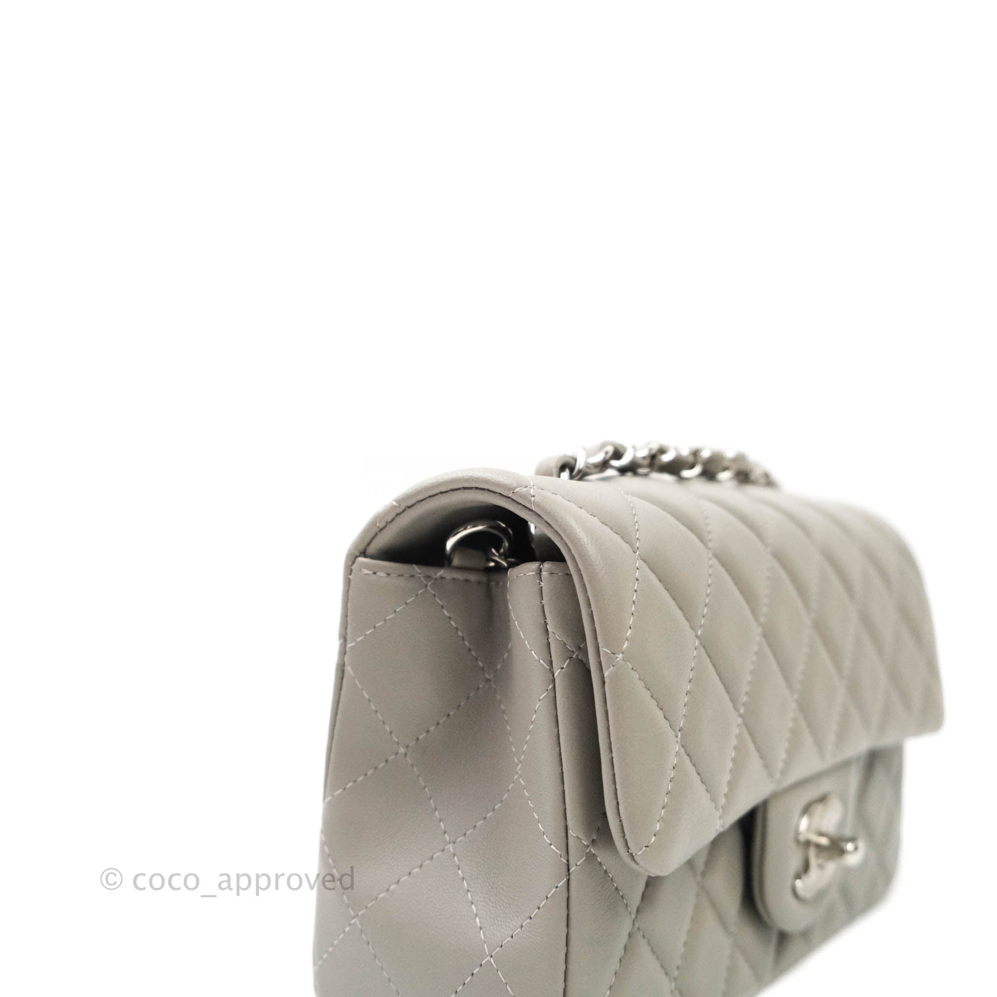 Chanel Quilted Mini Rectangular Flap Light Grey Lambskin Gold