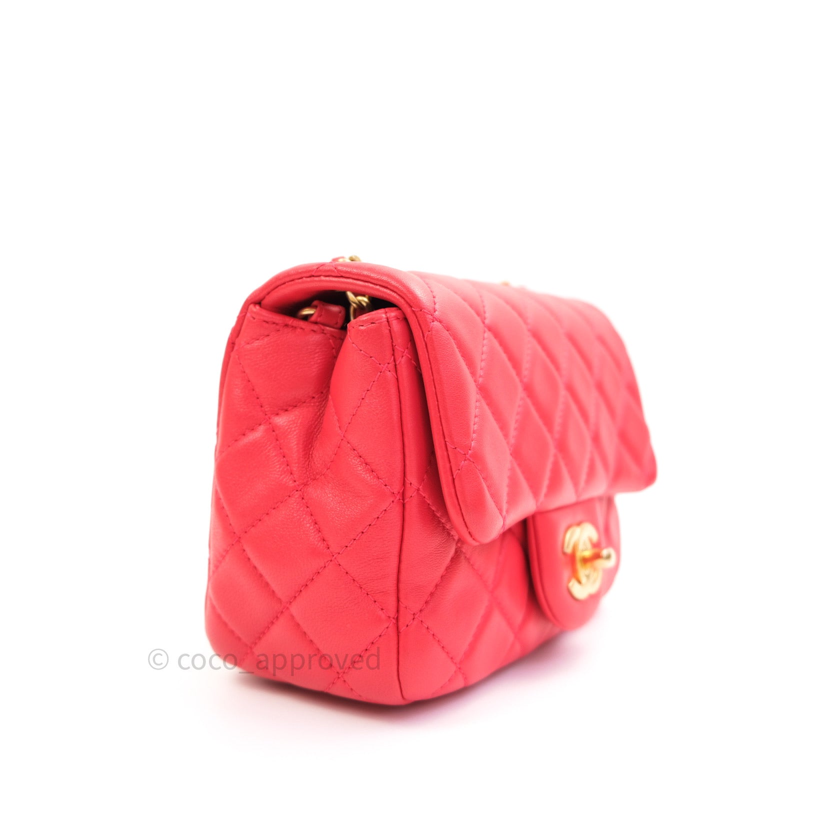 Chanel Mini Square Pearl Crush Quilted Red Lambskin Gold Hardware – Coco  Approved Studio