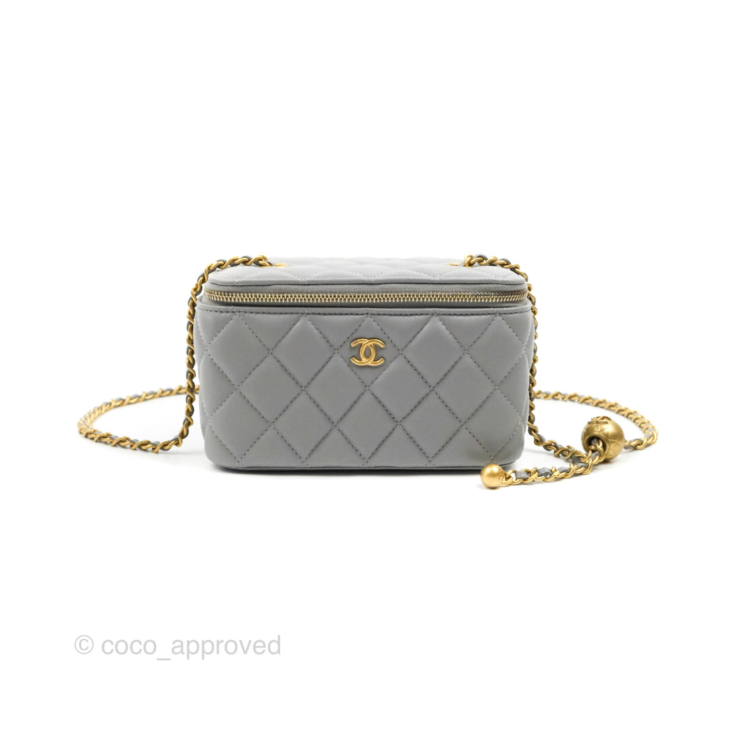Chanel Pearl Crush Vanity With Chain Grey Lambskin Aged Gold Hardware