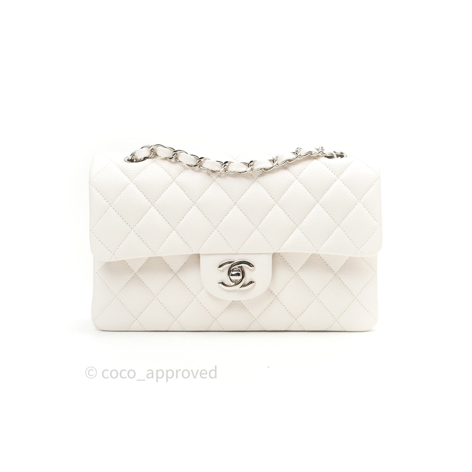 Chanel Classic Small S/M Flap Ivory White Caviar Silver Hardware – Coco  Approved Studio