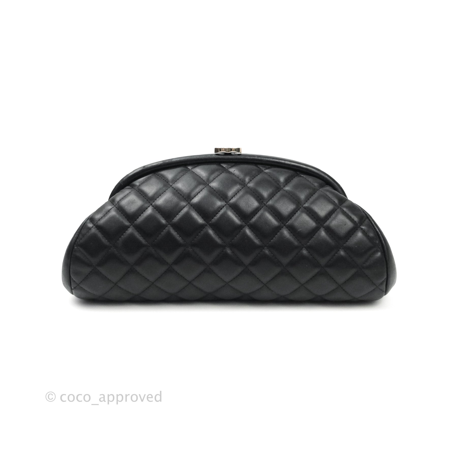 Chanel Quilted Timeless Kisslock Clutch Black Lambskin Silver Hardware –  Coco Approved Studio