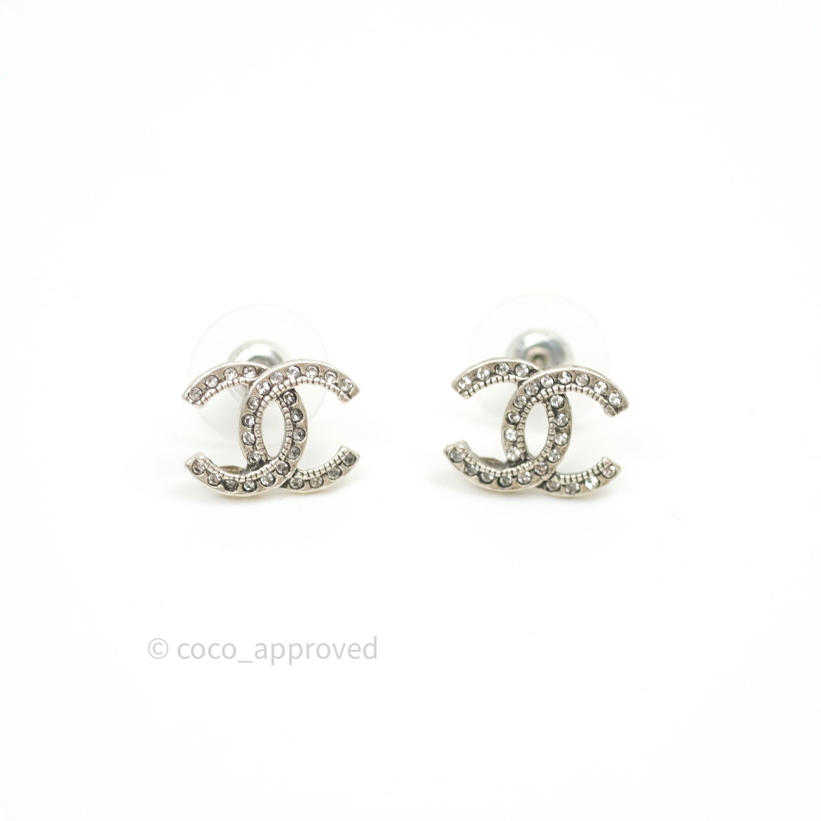 Chanel CC Earrings Ruthenium Crystal