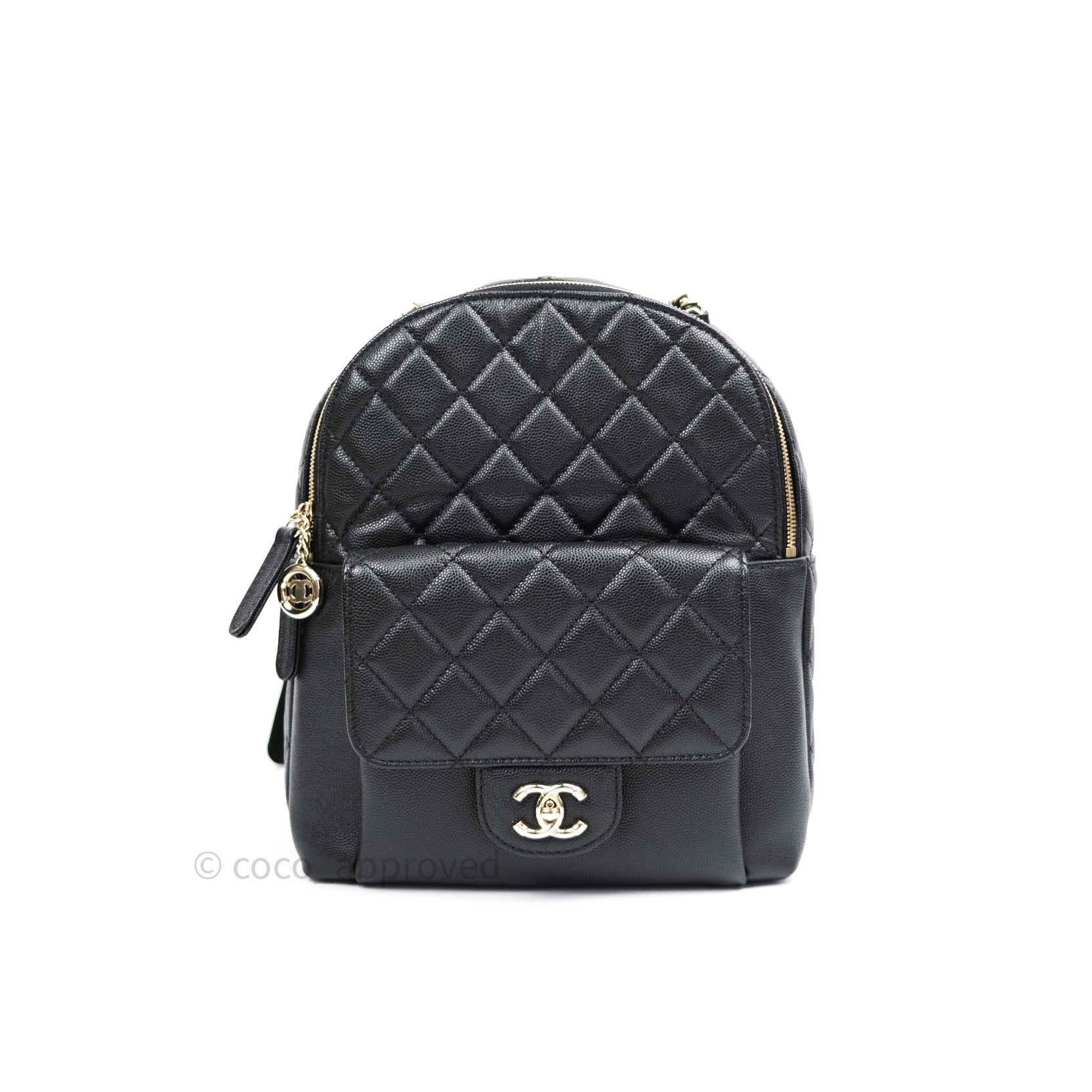 Chanel Quilted Medium CC Day Backpack Black Caviar Light Gold