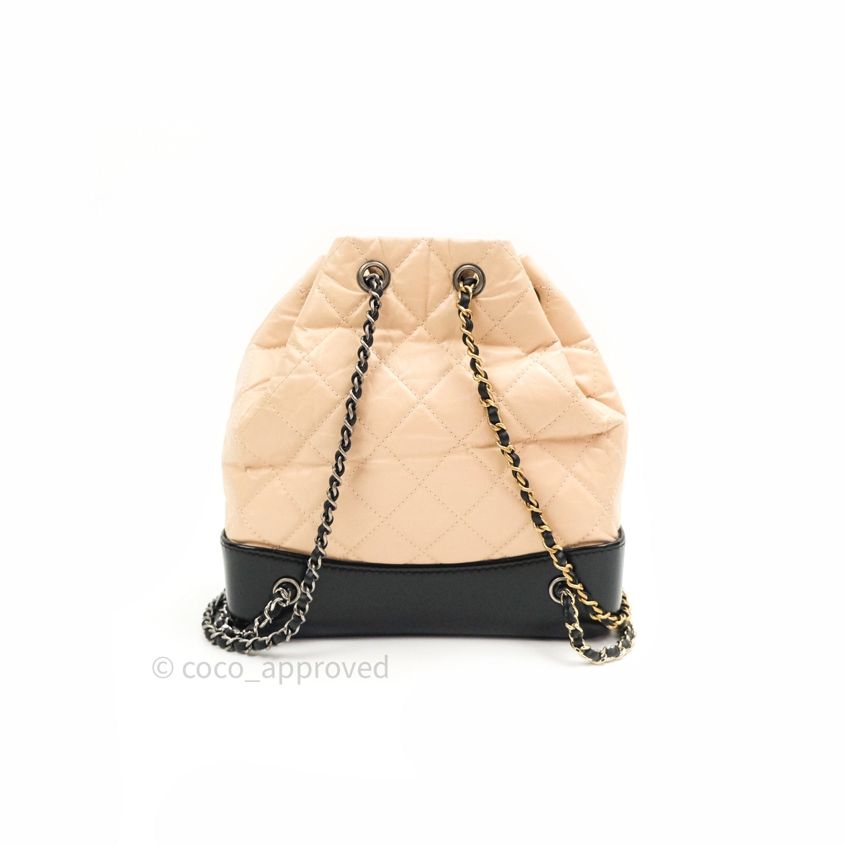 CHANEL Aged Calfskin Quilted Small Gabrielle Backpack Beige Black
