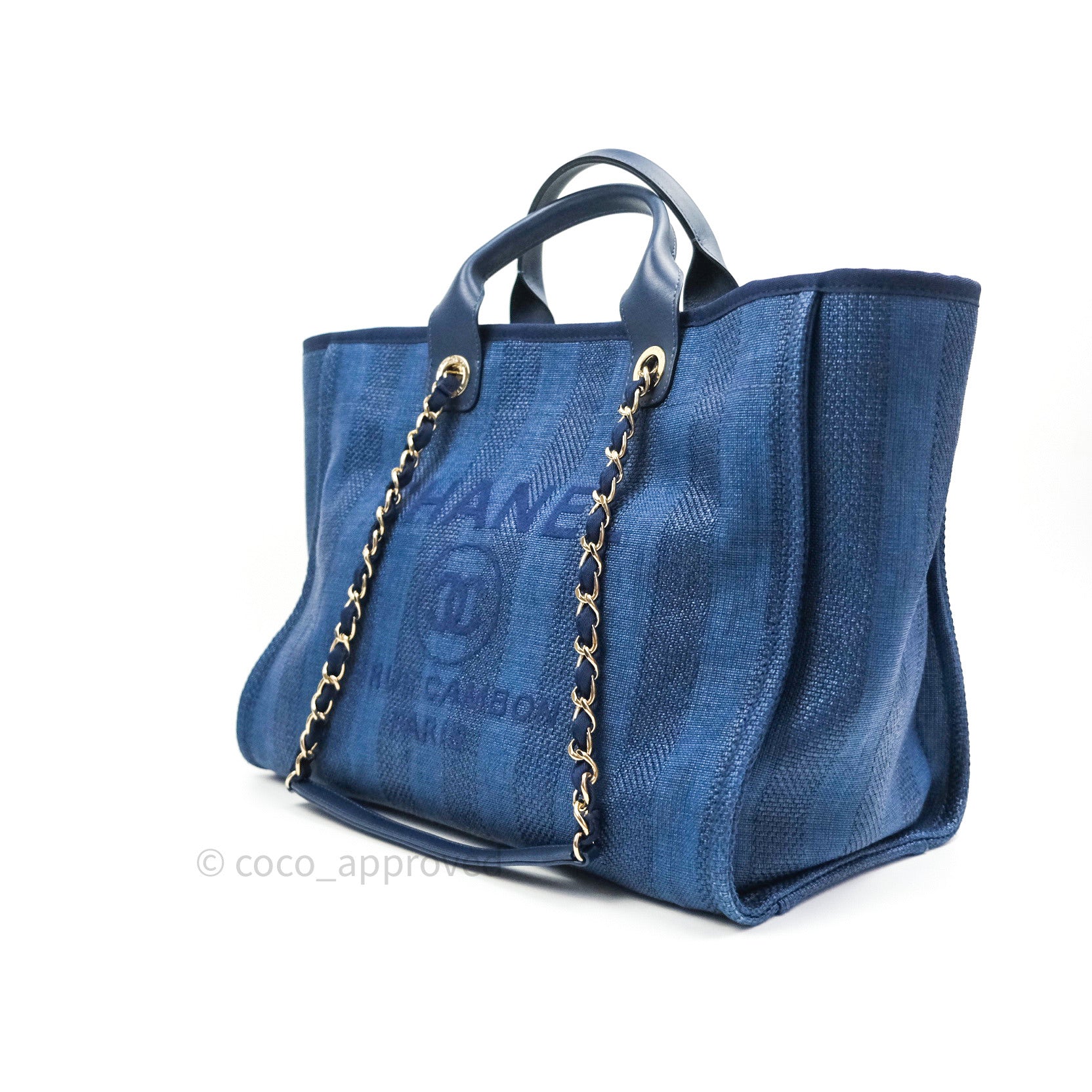 CHANEL Caviar Large Studded Deauville Tote Navy 500469