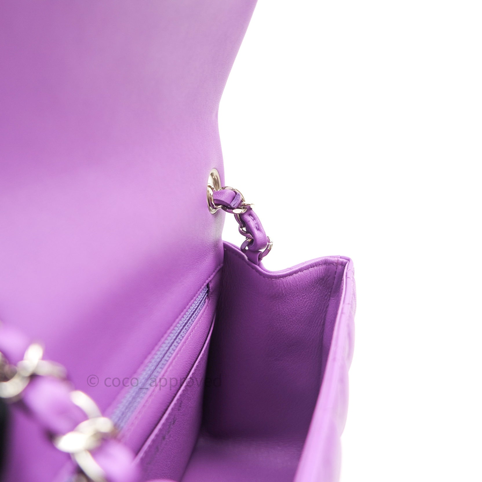 Chanel Mini Square Purple Lambskin Silver Hardware – Coco Approved Studio