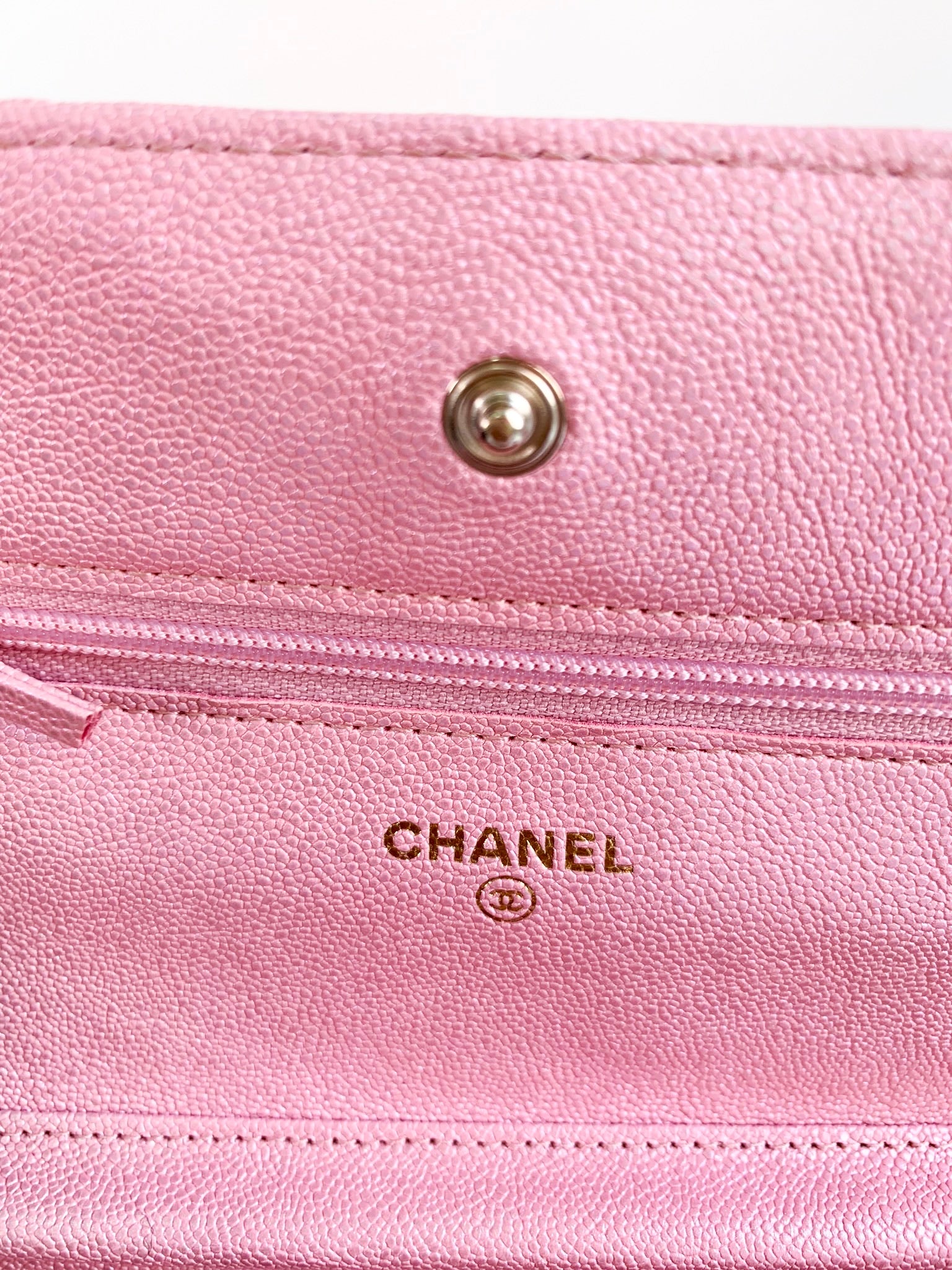 Chanel Iridescent Caviar Quilted Wallet on Chain WOC Pink Light