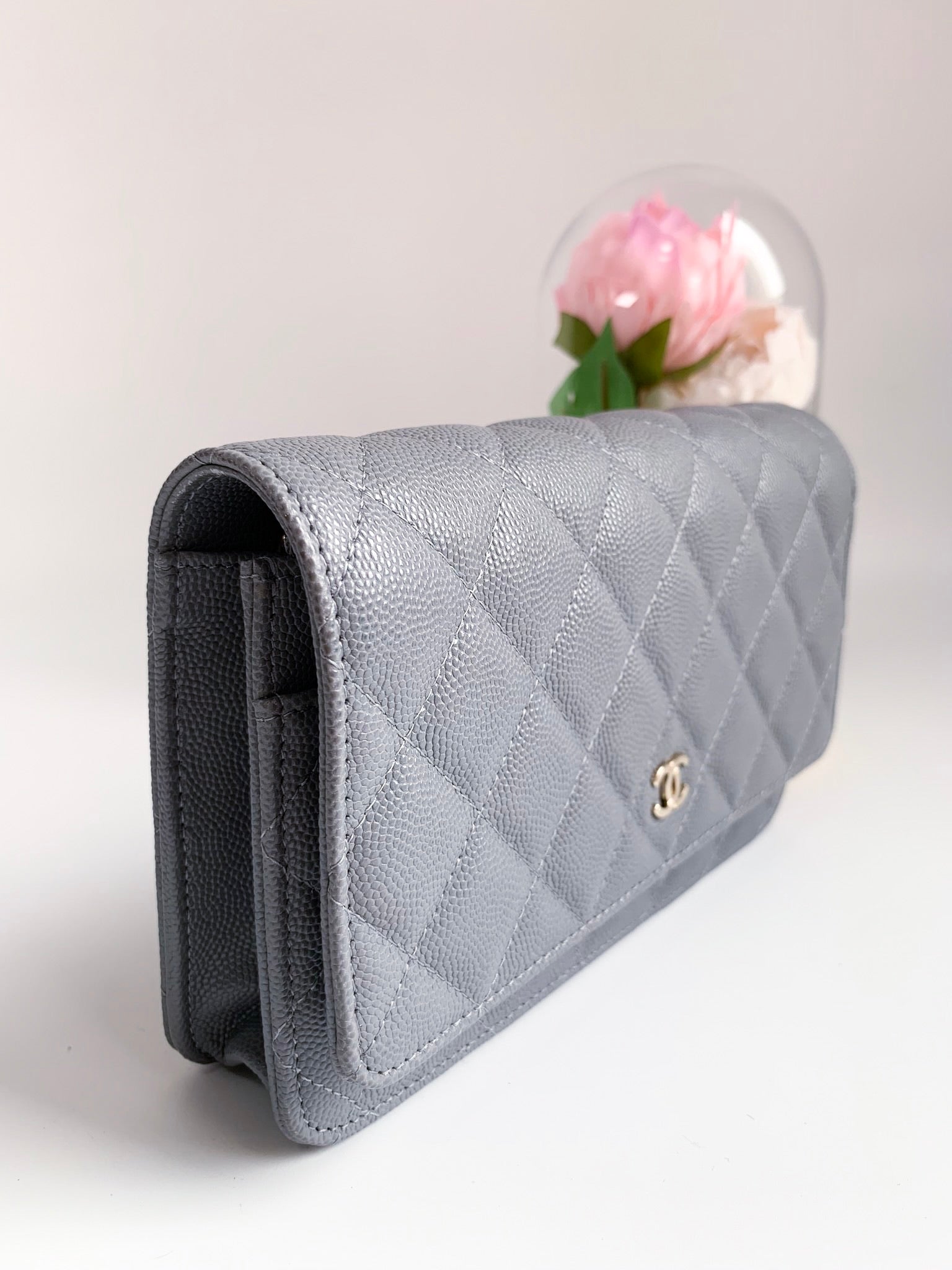 Chanel Caviar Quilted Wallet on Chain WOC Grey Light Gold Hardware 20C – Coco  Approved Studio