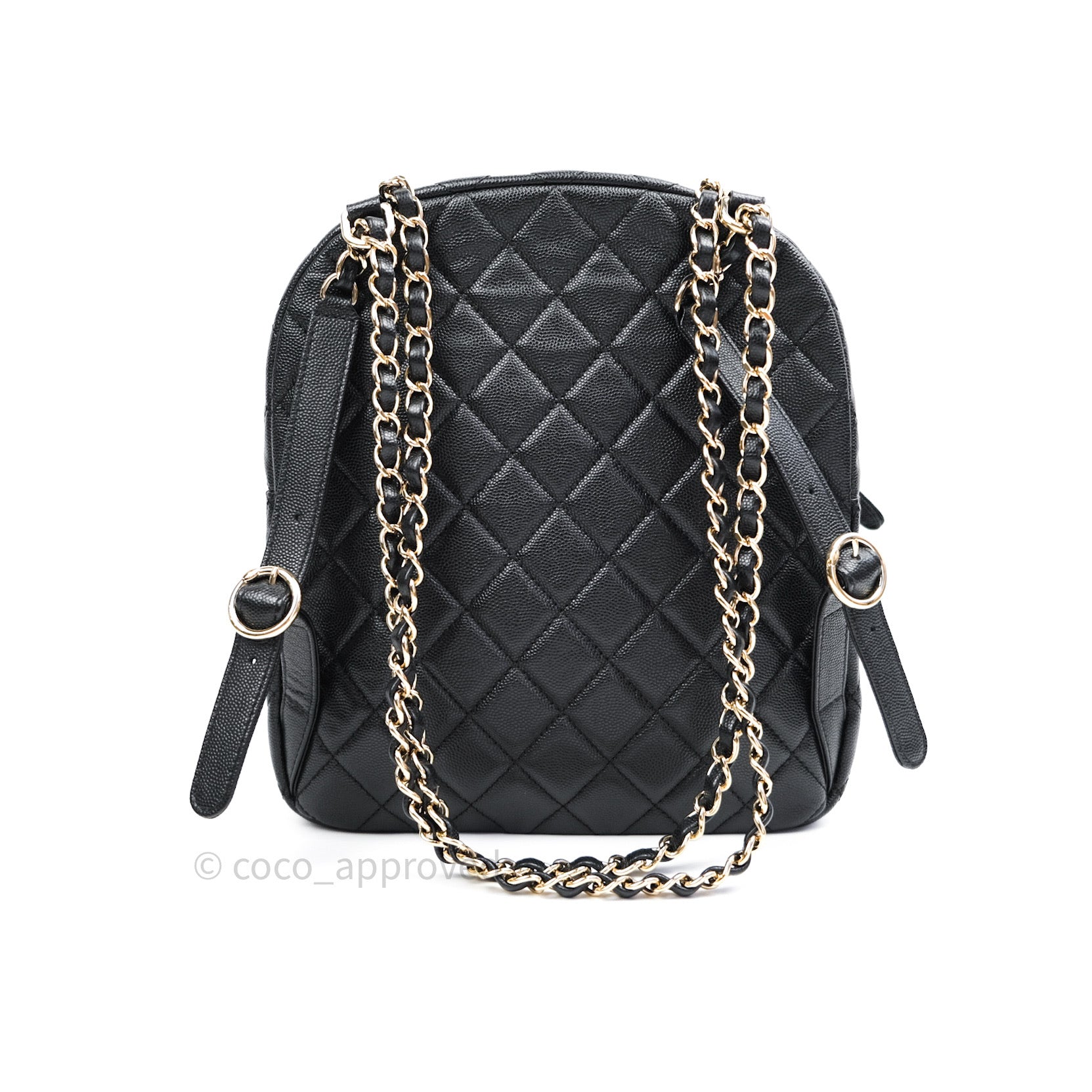 Chanel Quilted Medium CC Day Backpack Black Caviar Light Gold