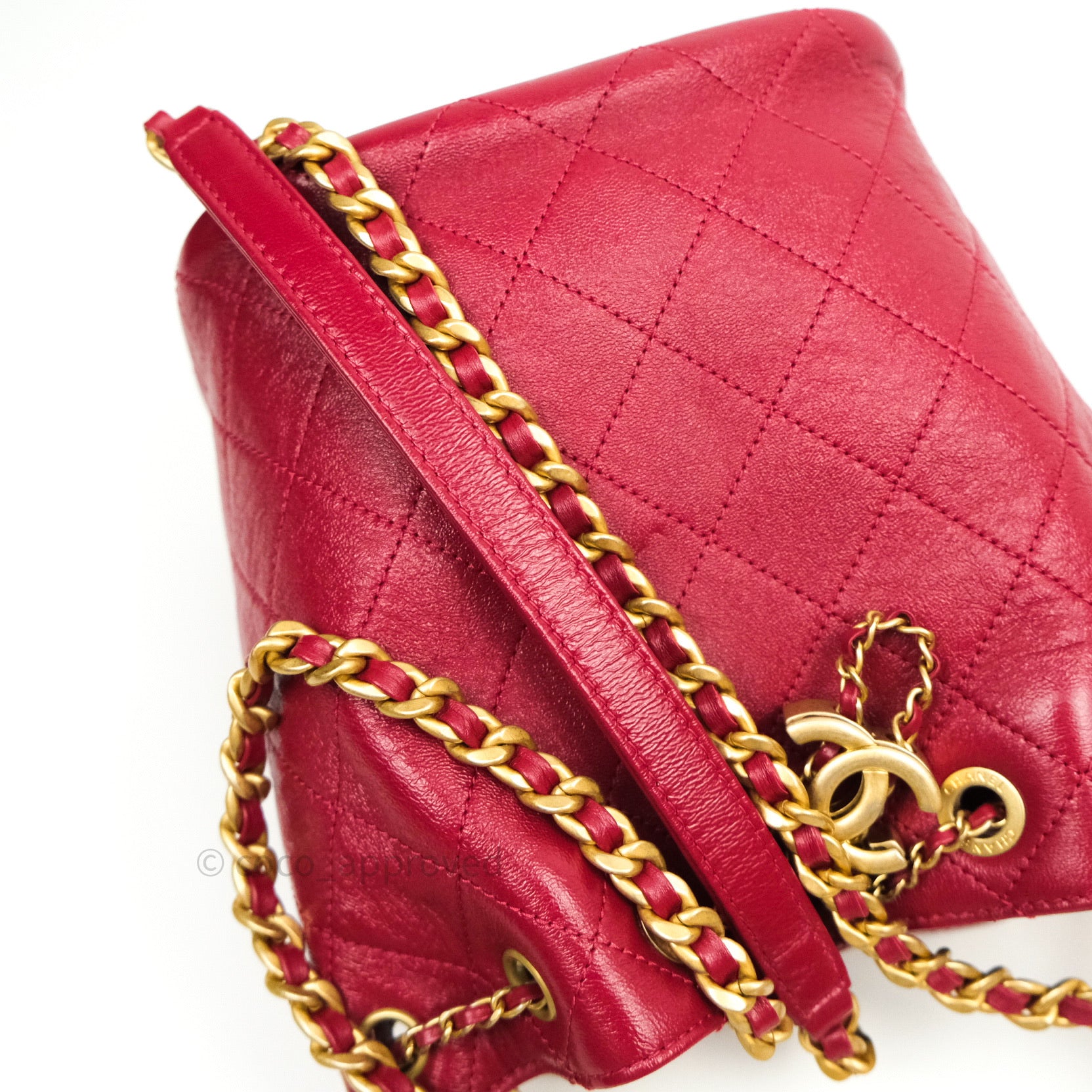 Chanel Drawstring Bucket Bag Red Calfskin Gold Hardware 20S – Coco