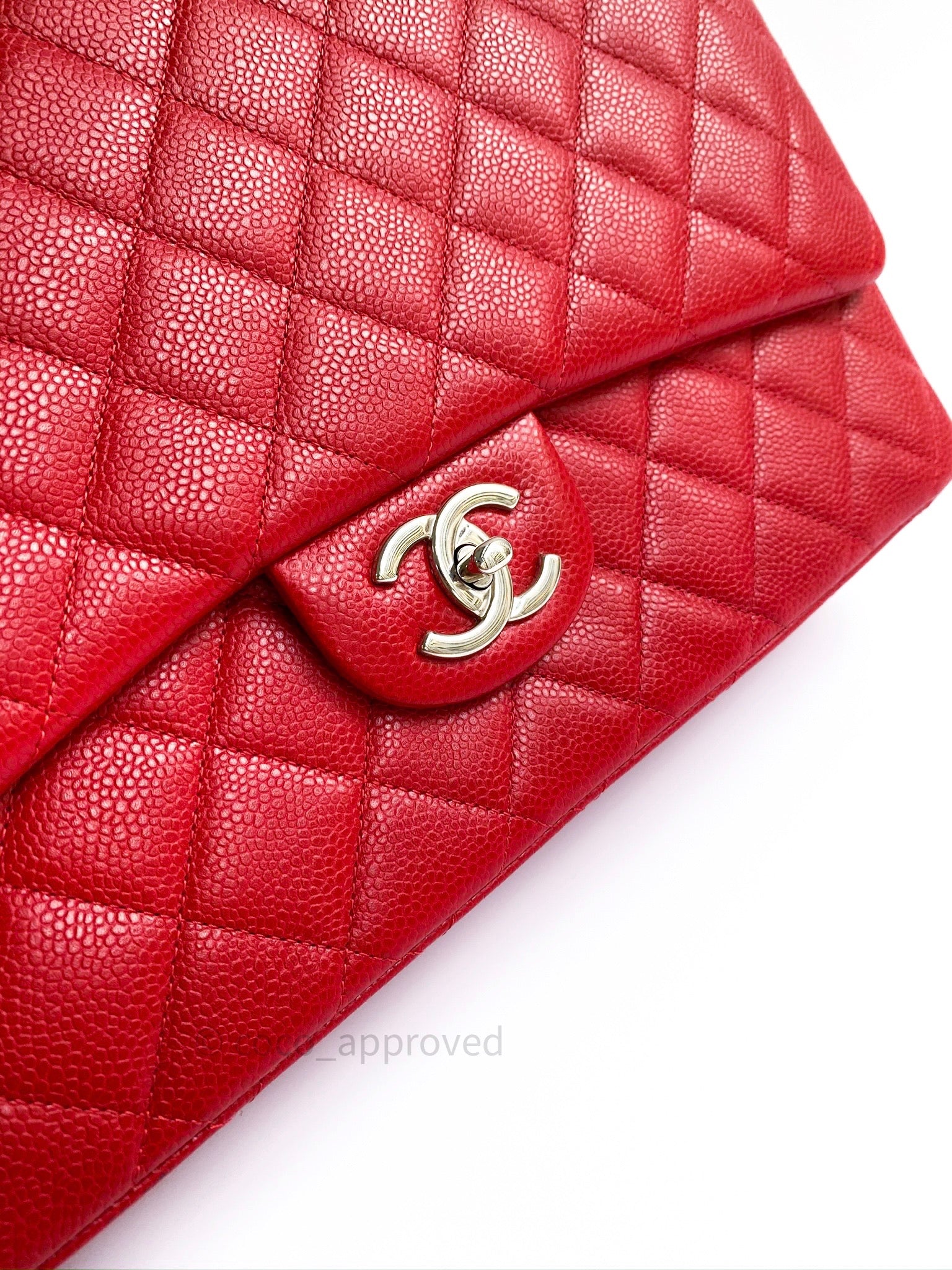 Chanel Double Flap Maxi Red Caviar Silver Hardware 14C – Coco