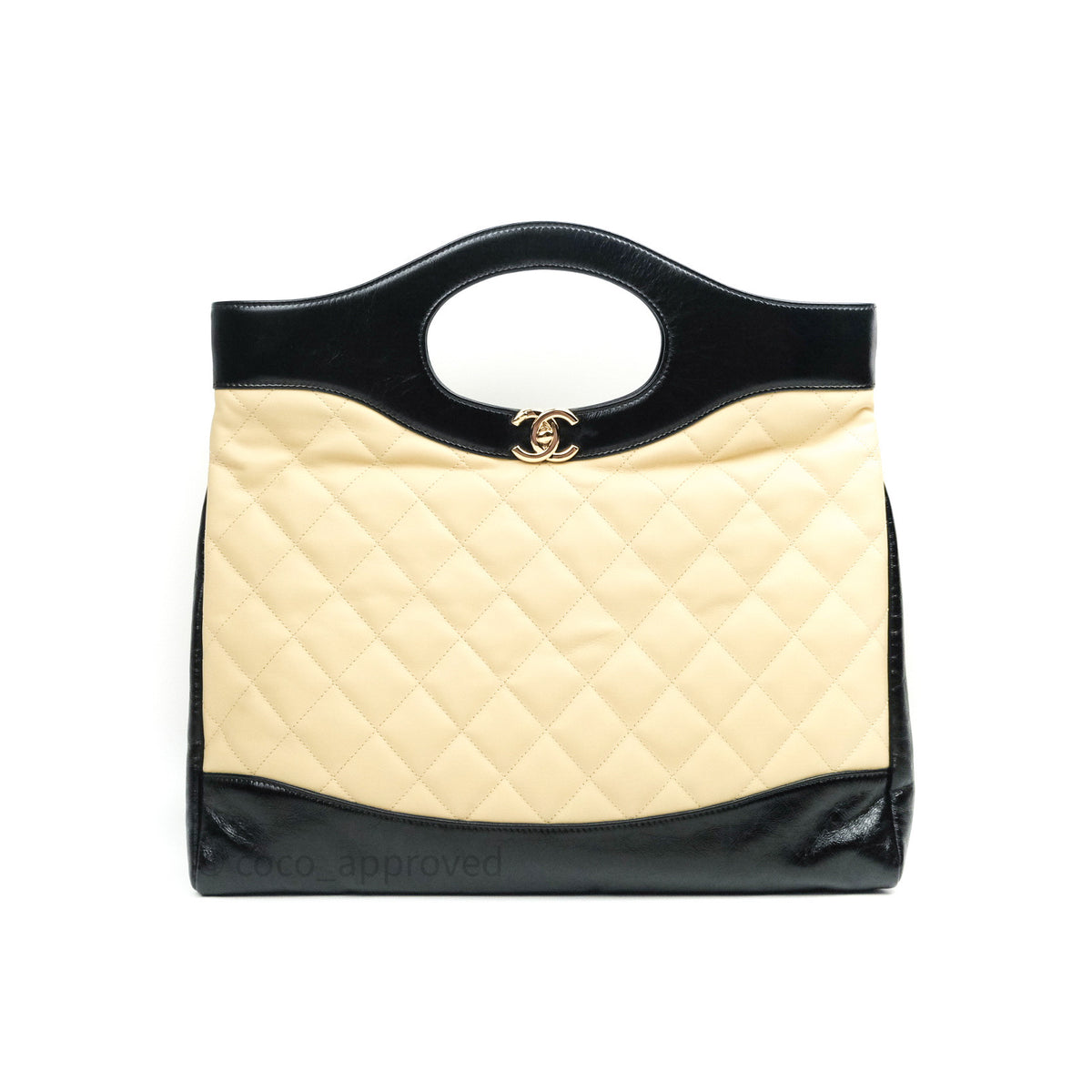 Chanel Aged Calfskin Quilted Large 31 Shopping Bag Beige Black