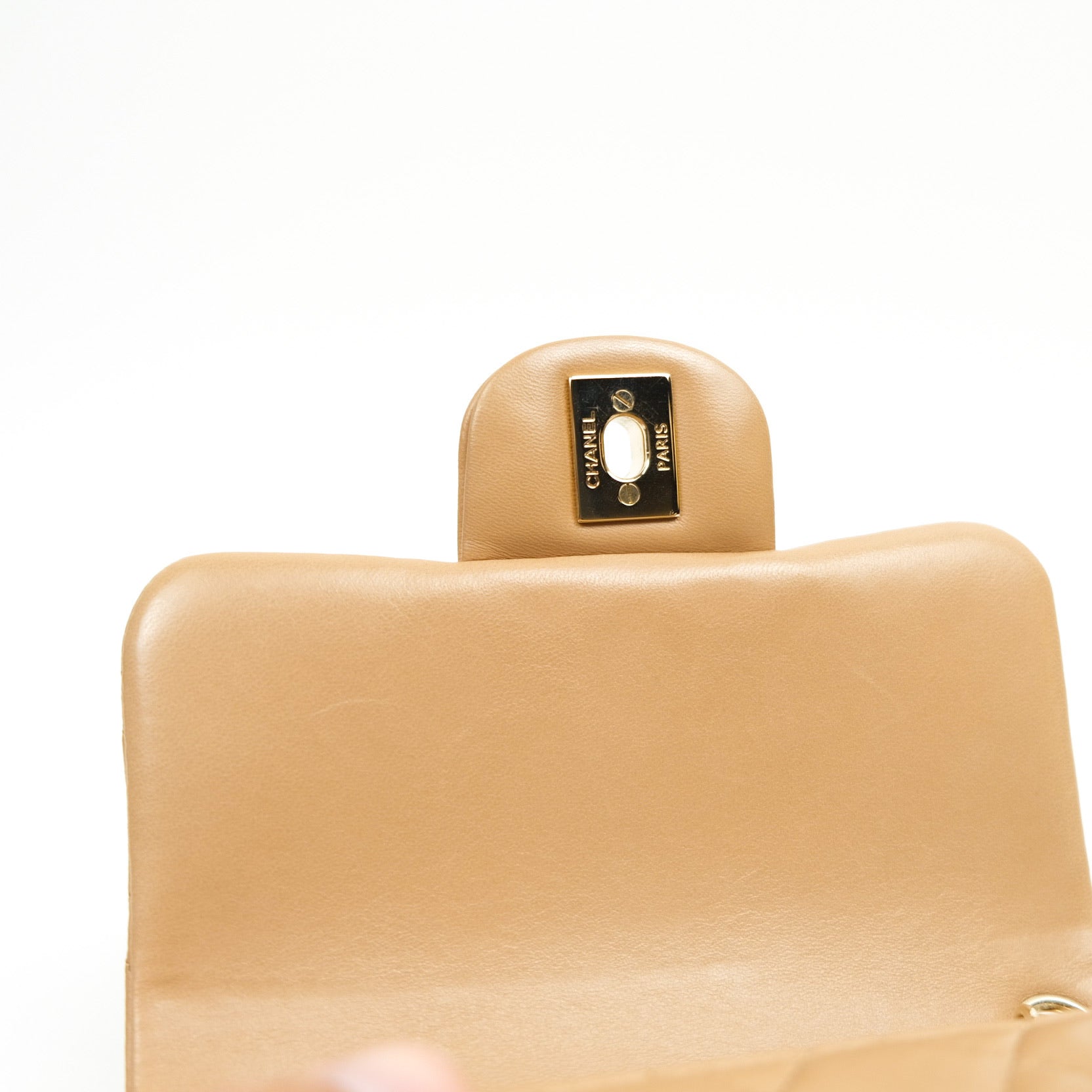 Chanel Mini Square Beige Lambskin Gold Hardware