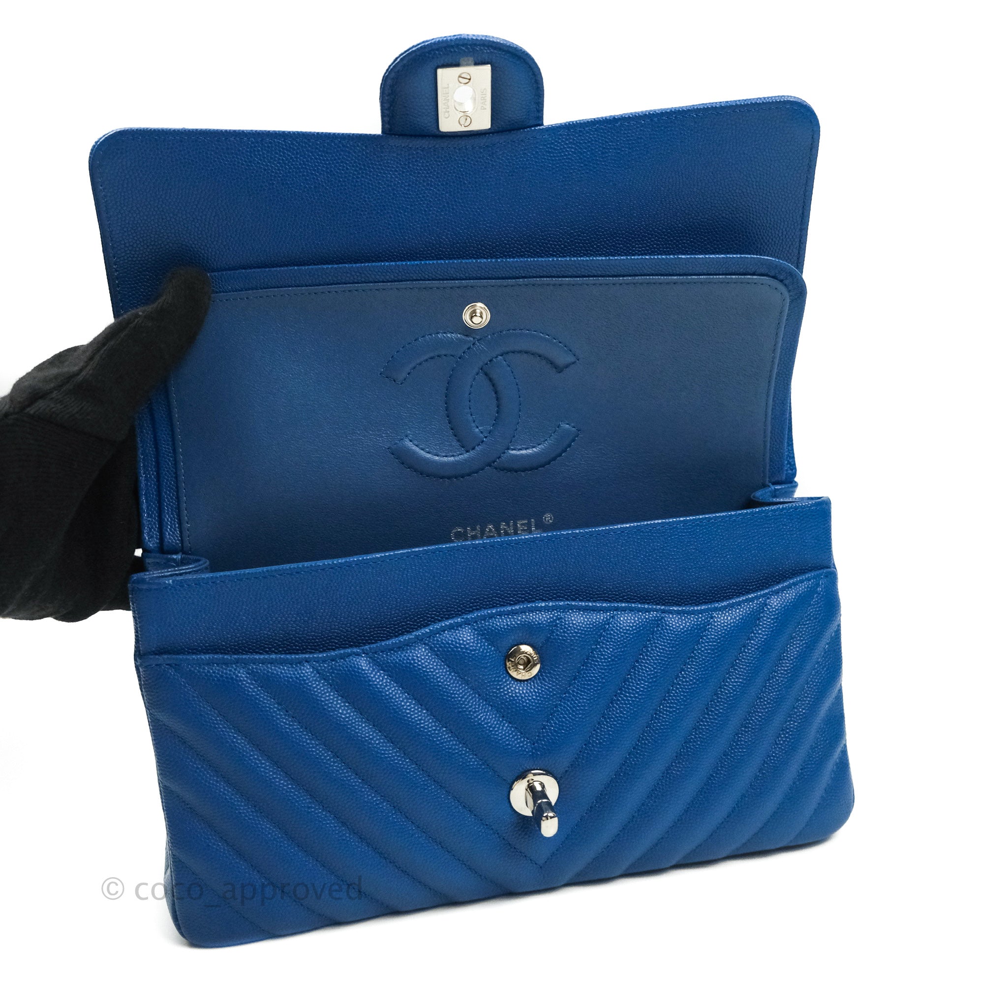 Chanel Blue Chevron Jumbo Classic Double Flap Bag