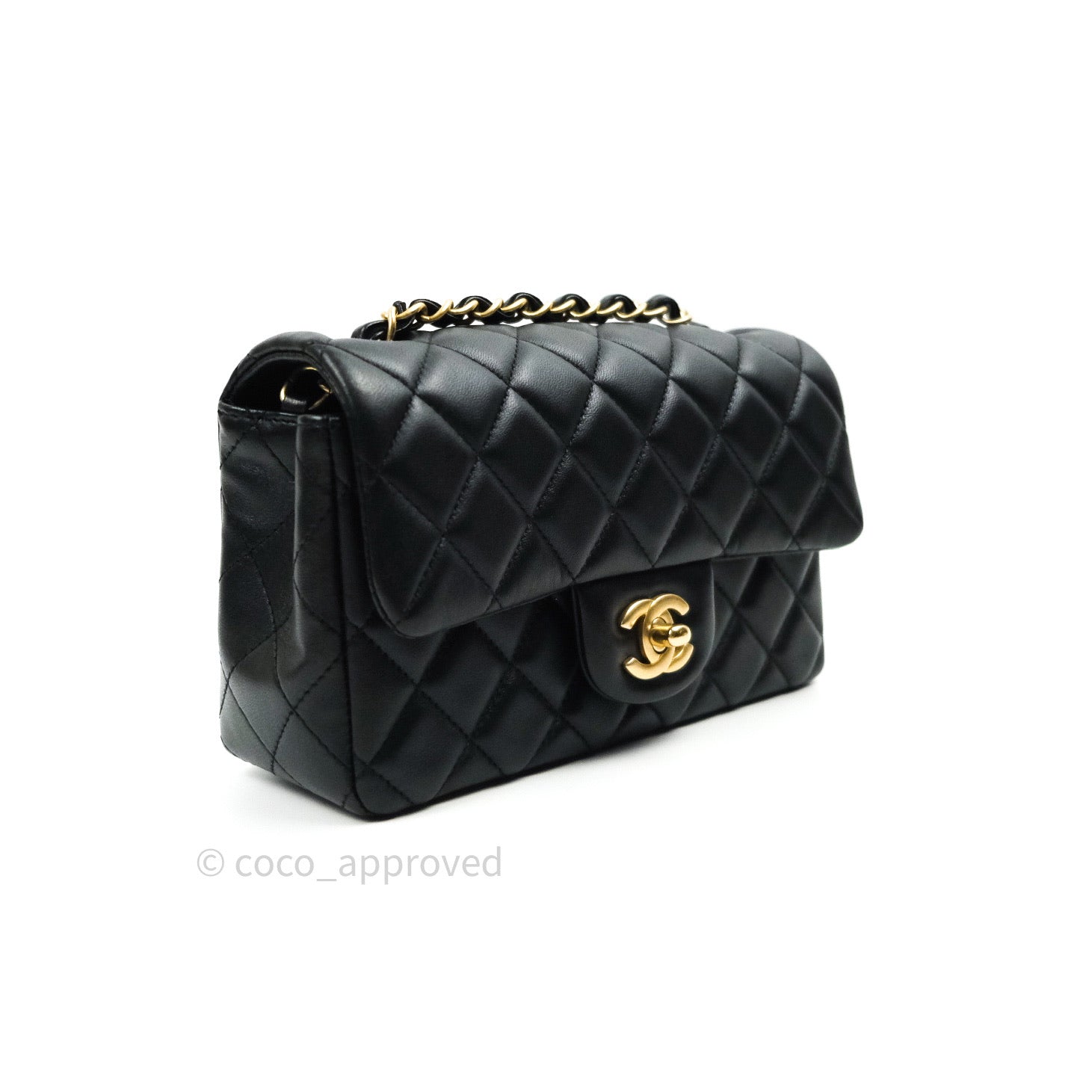 Chanel Quilted Mini Rectangular Black Lambskin Gold Hardware
