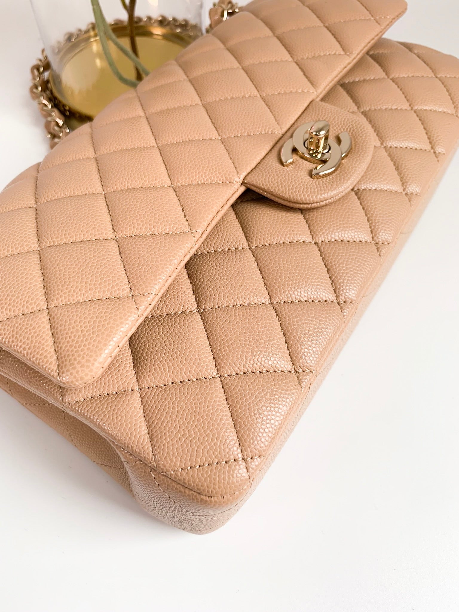 CHANEL Caviar Quilted Small Double Flap Beige 1289839