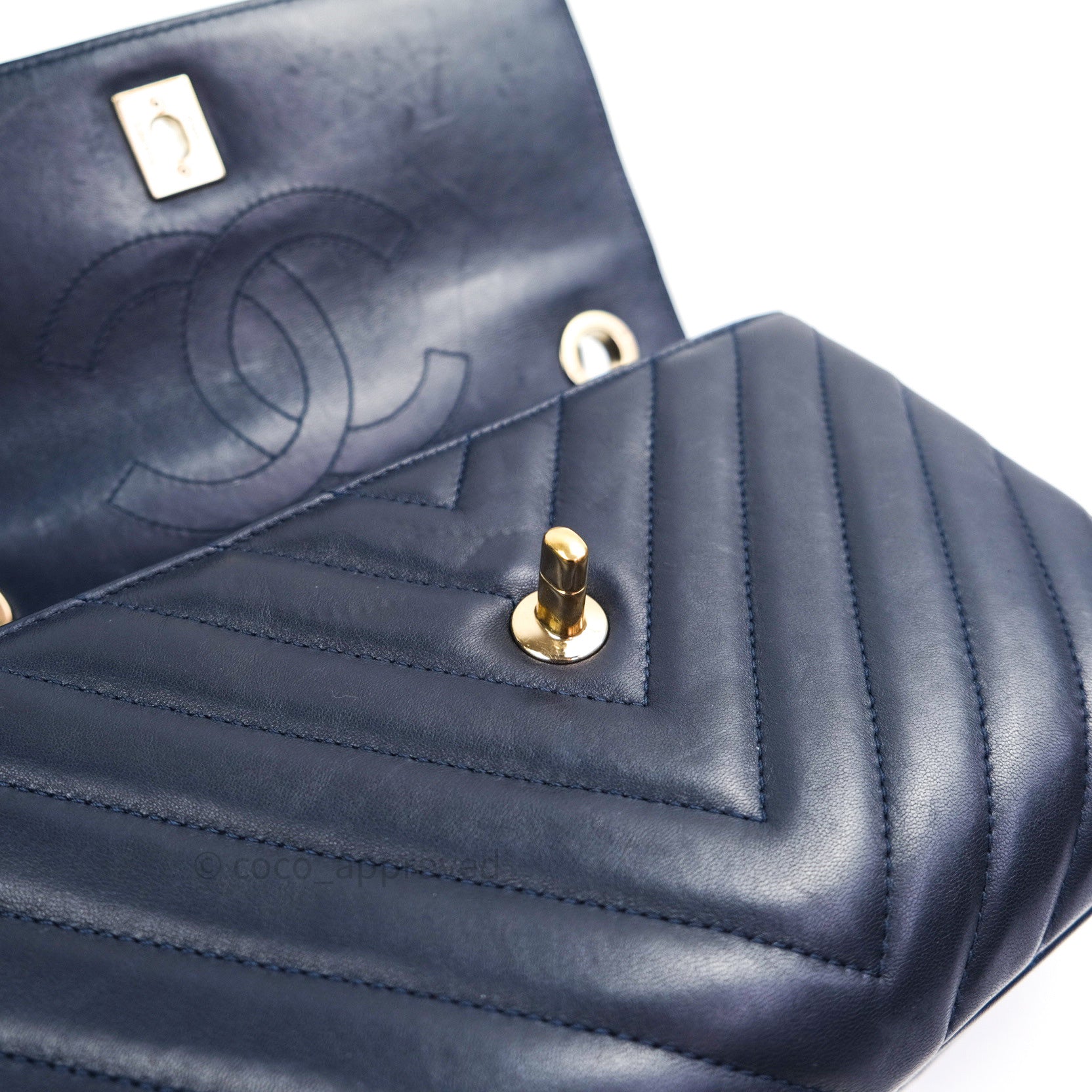 Chanel Trendy CC Small Chevron Navy Lambskin Gold Hardware – Coco Approved  Studio