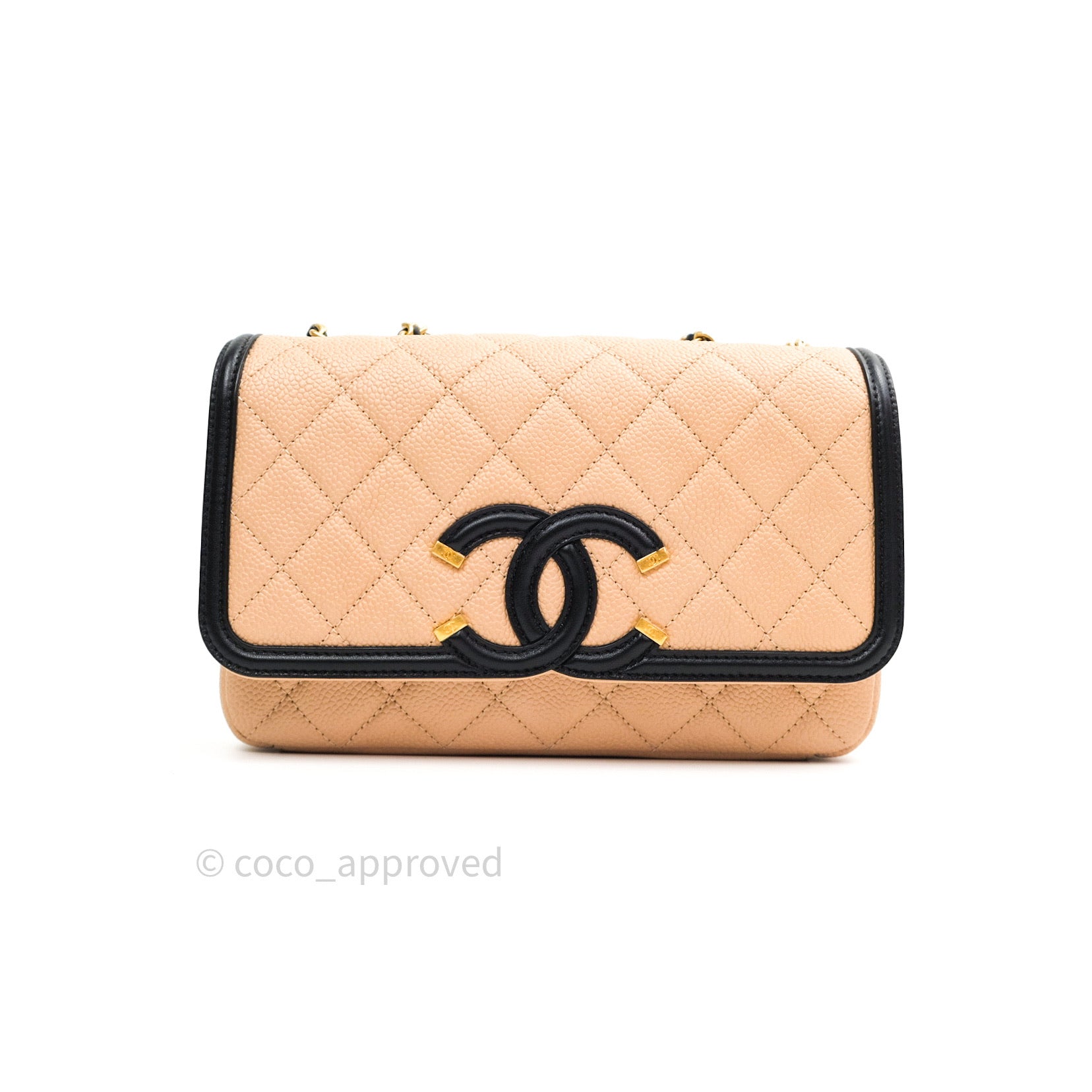 Chanel Quilted Small CC Filigree Flap Beige Black Caviar